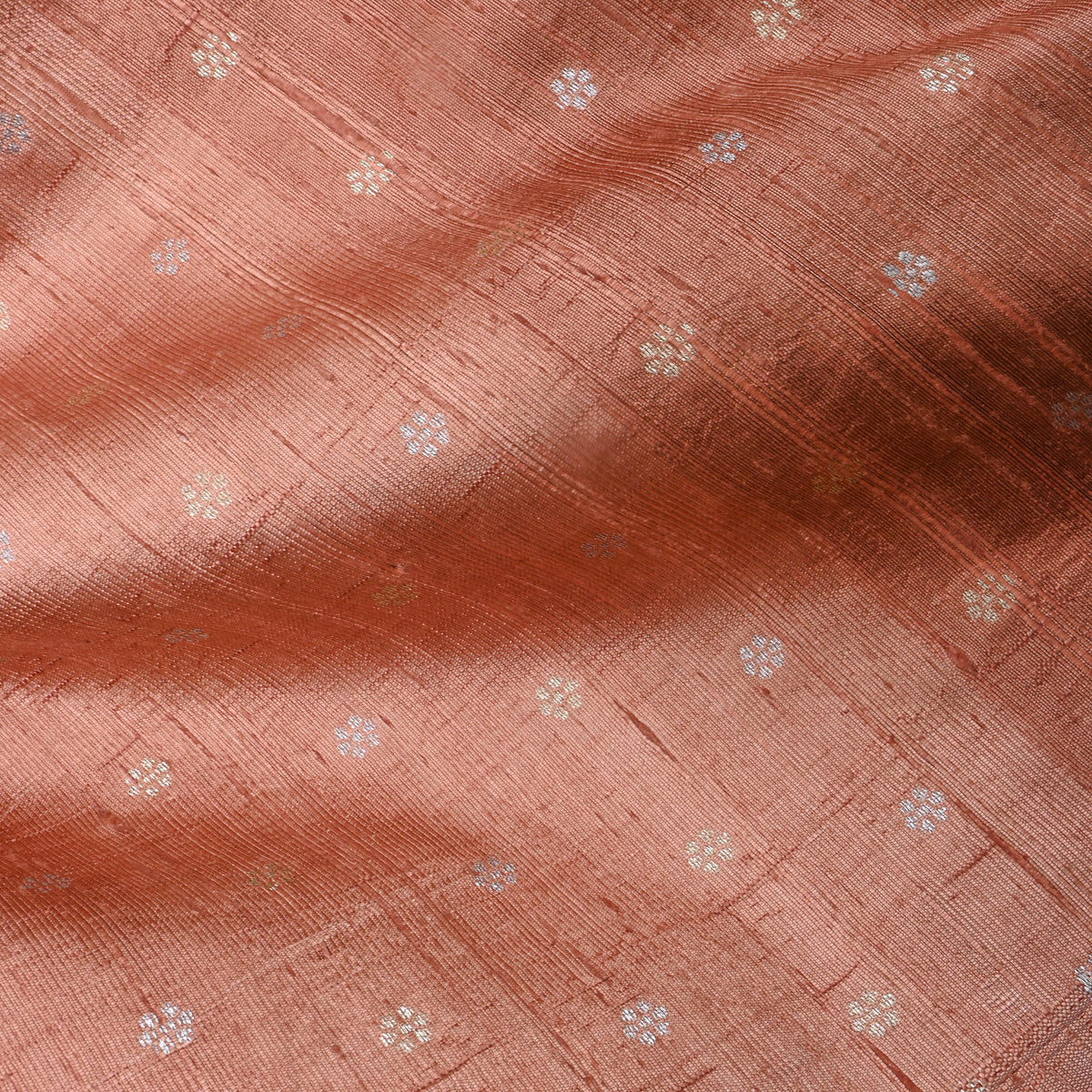 Pink Rose Gold Silver Zari Floral Butti Jamawar Silk Fabric