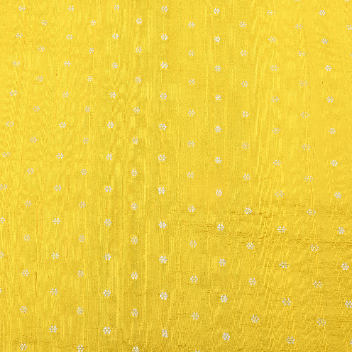 Lemon Yellow Silver Zari Floral Butti Jamawar Silk Fabric
