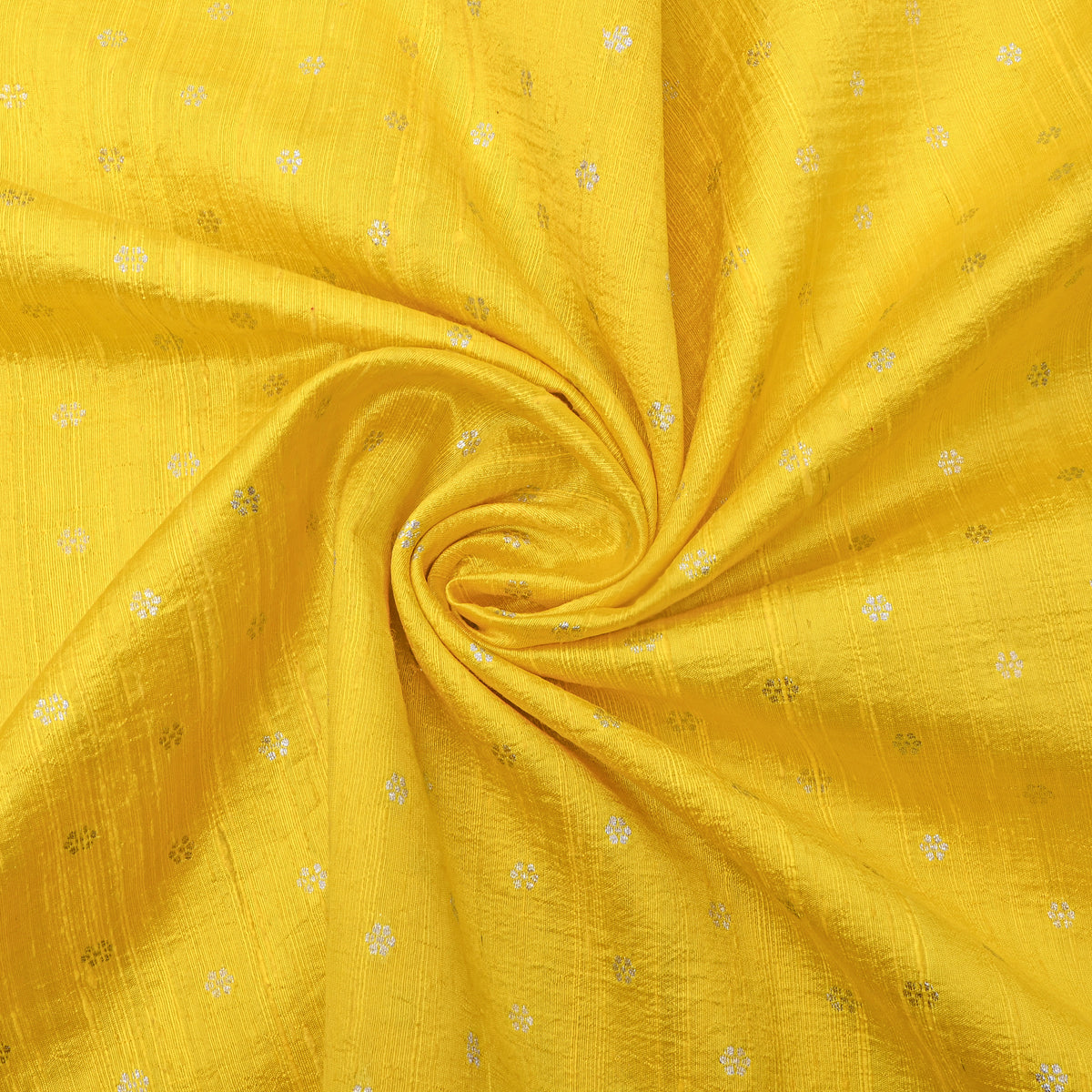 Lemon Yellow Silver Zari Floral Butti Jamawar Silk Fabric