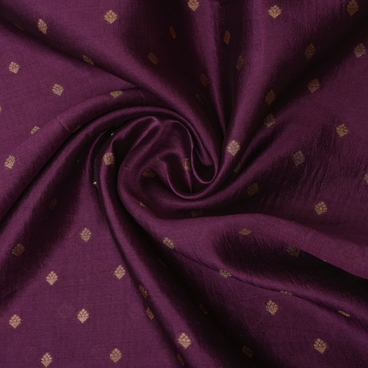 Plum Gold Butti Self Weave Jamawar Silk Fabric