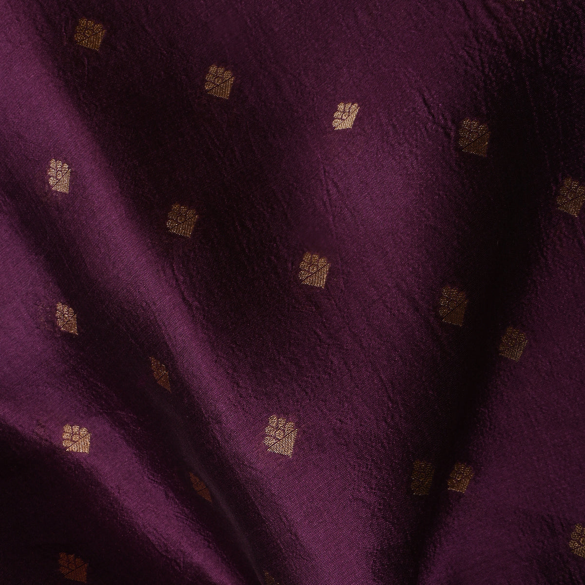 Plum Gold Butti Self Weave Jamawar Silk Fabric