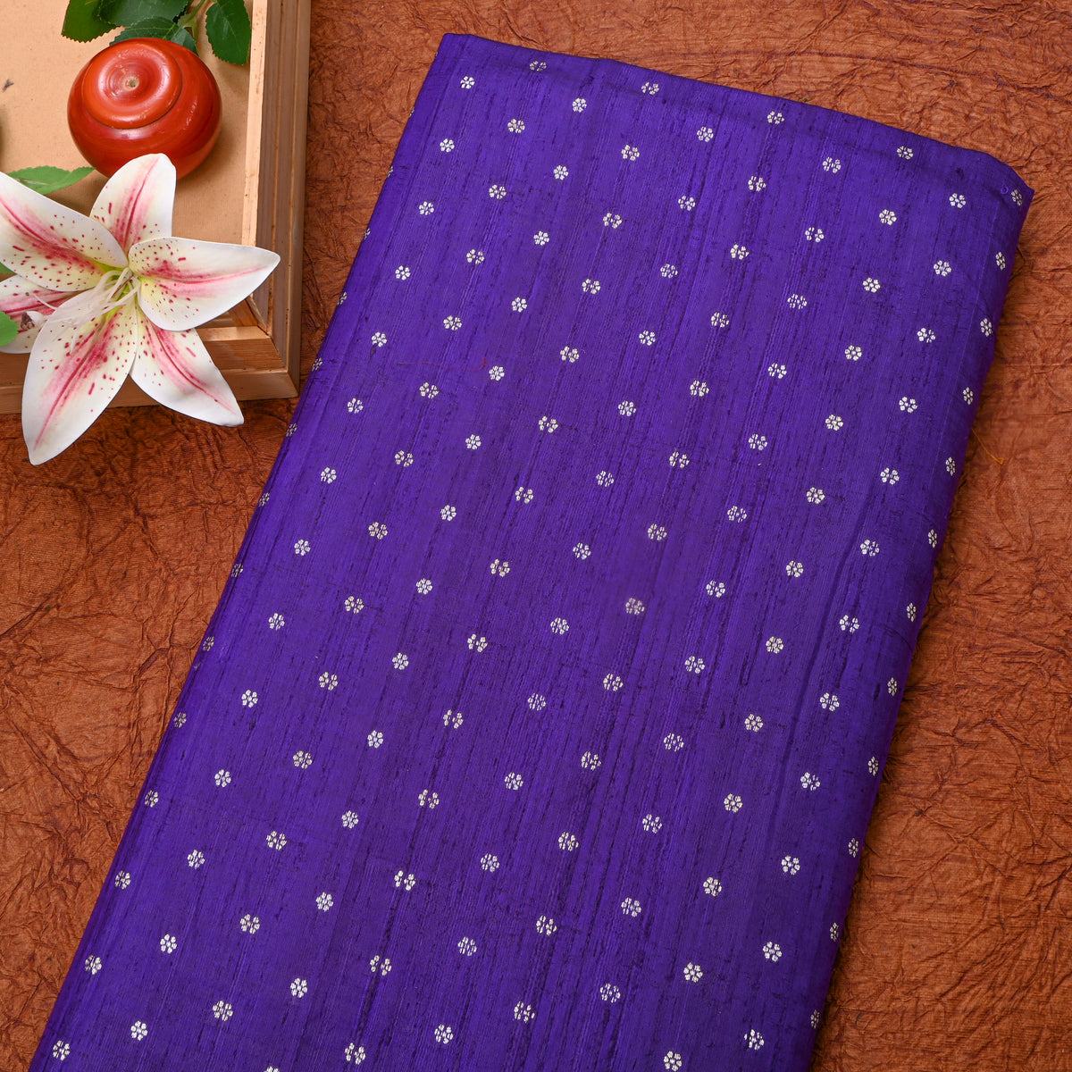 Violet Silver Zari Floral Butti Jamawar Silk Fabric