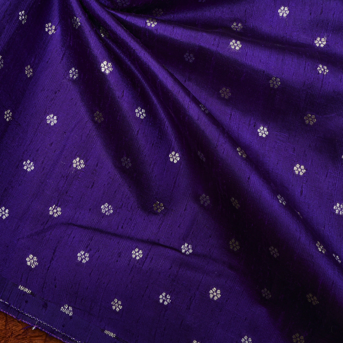 Violet Silver Zari Floral Butti Jamawar Silk Fabric