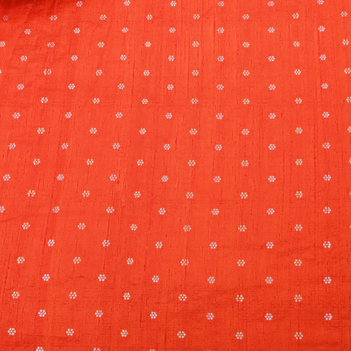Persimmon Silver Zari Floral Butti Jamawar Silk Fabric