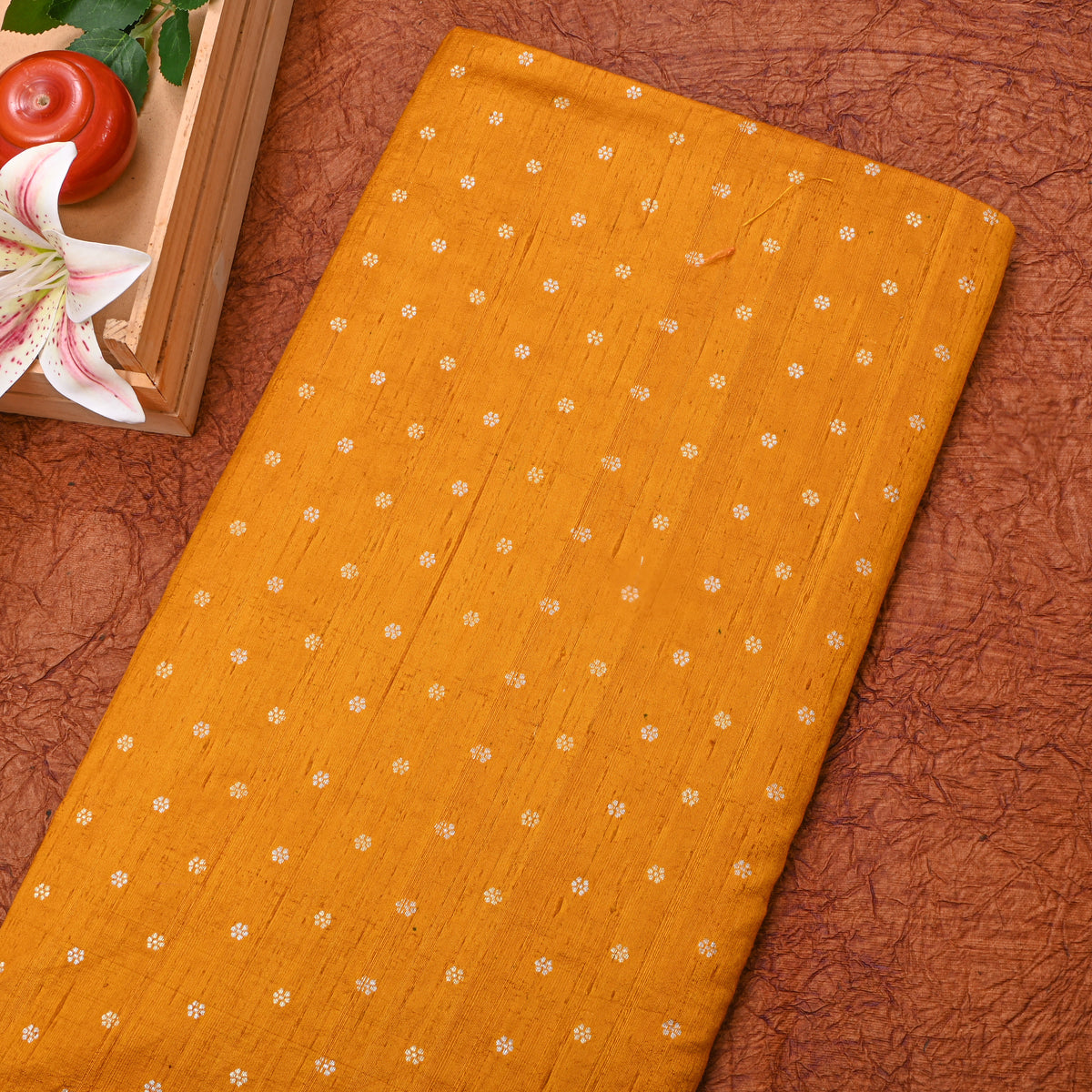 Marigold Gold Floral Butti Jamawar Silk Fabric