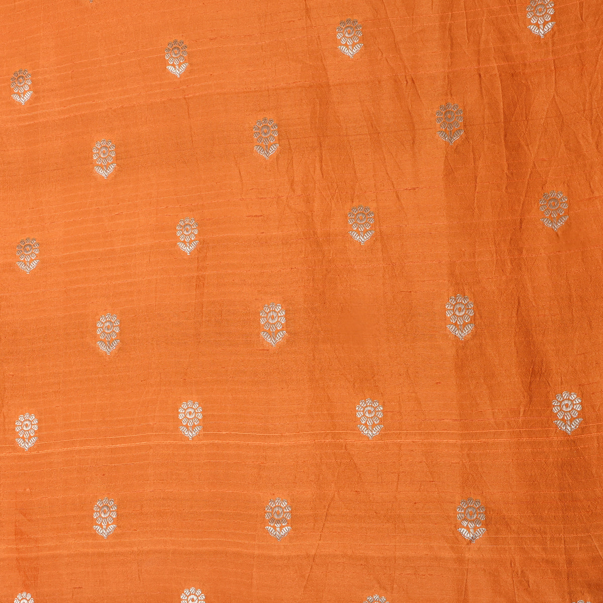 Bright Orange Dual Zari Floral Butti Jamawar Silk Fabric