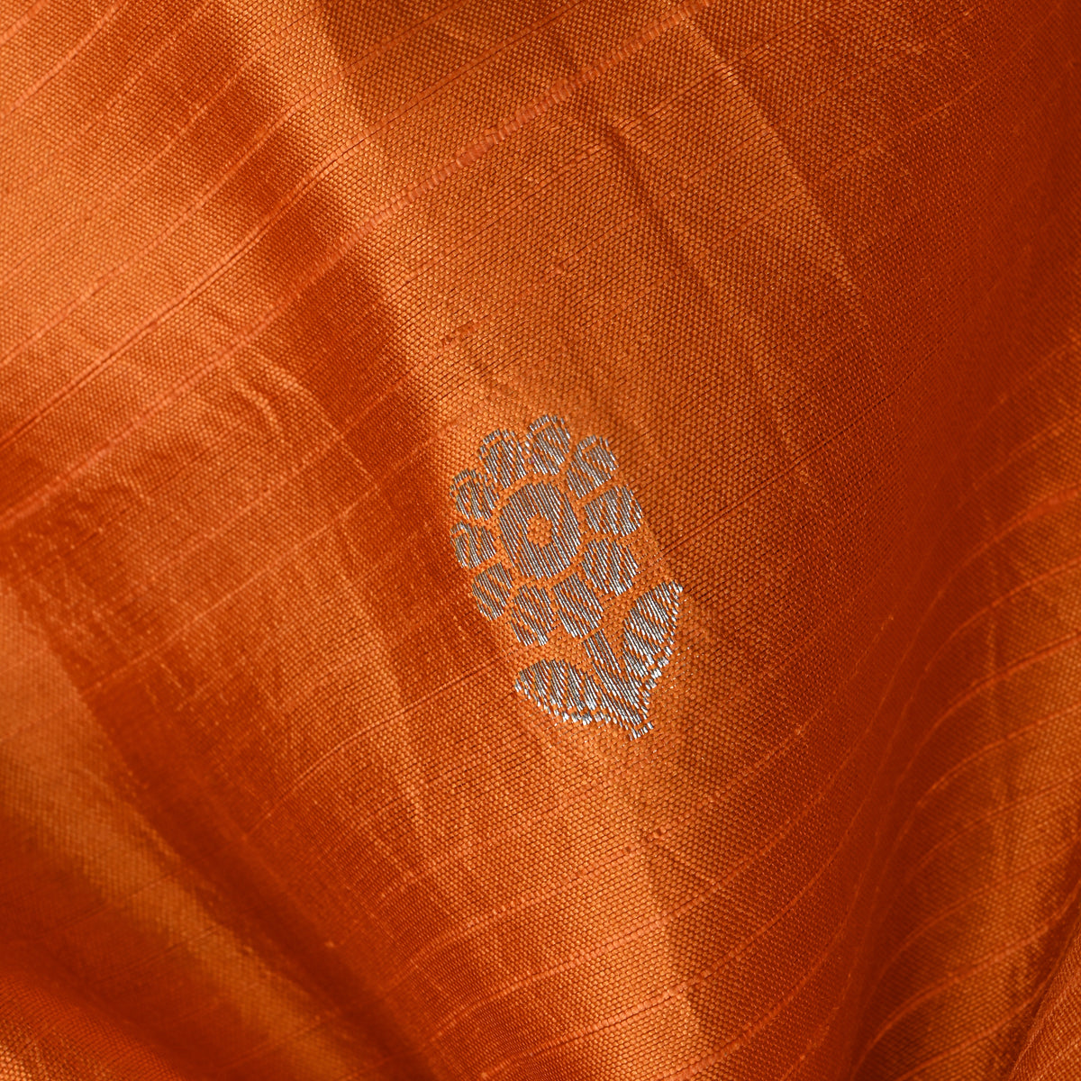 Bright Orange Dual Zari Floral Butti Jamawar Silk Fabric