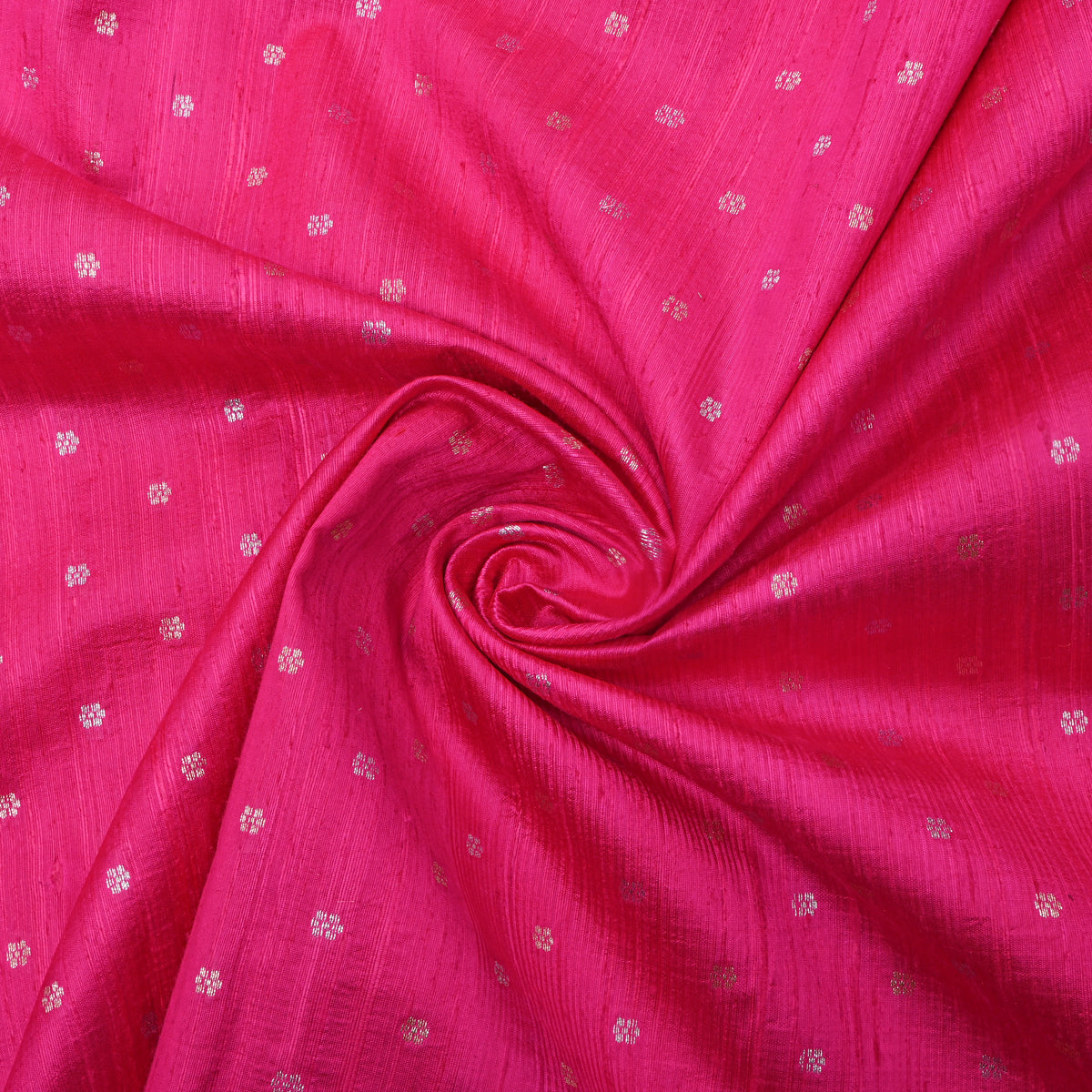 Rani Pink Silver Zari Floral Butti Jamawar Silk Fabric
