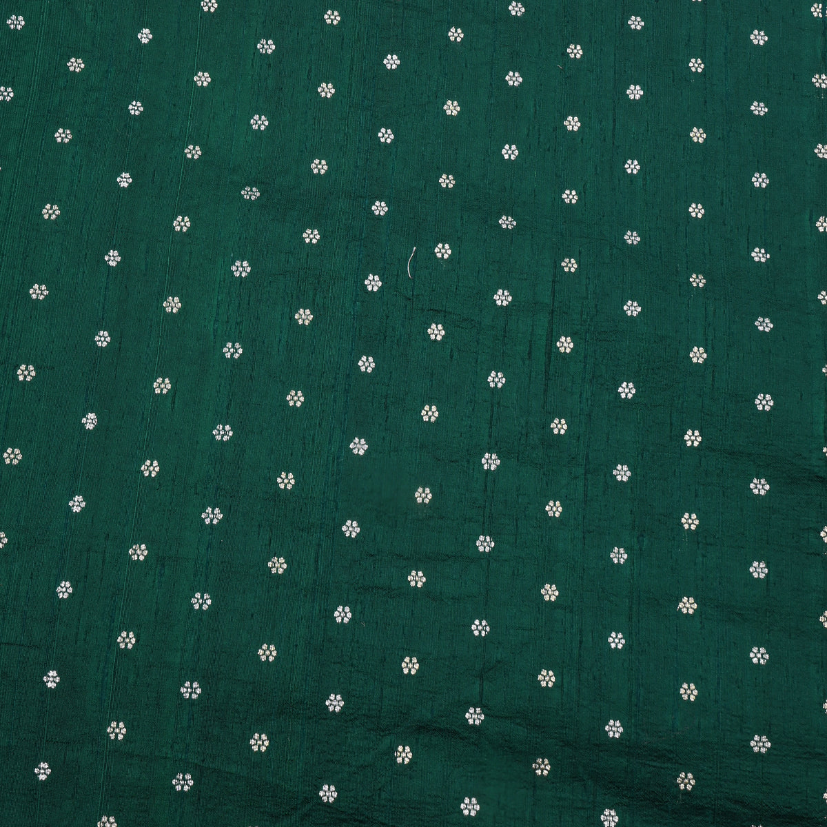 Bottle Green Silver Zari Floral Butti Jamawar Silk Fabric