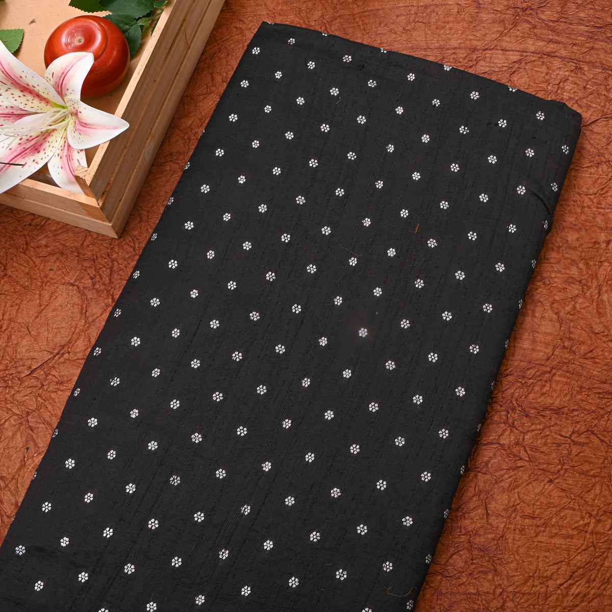 Onyx Silver Zari Floral Butti Jamawar Silk Fabric