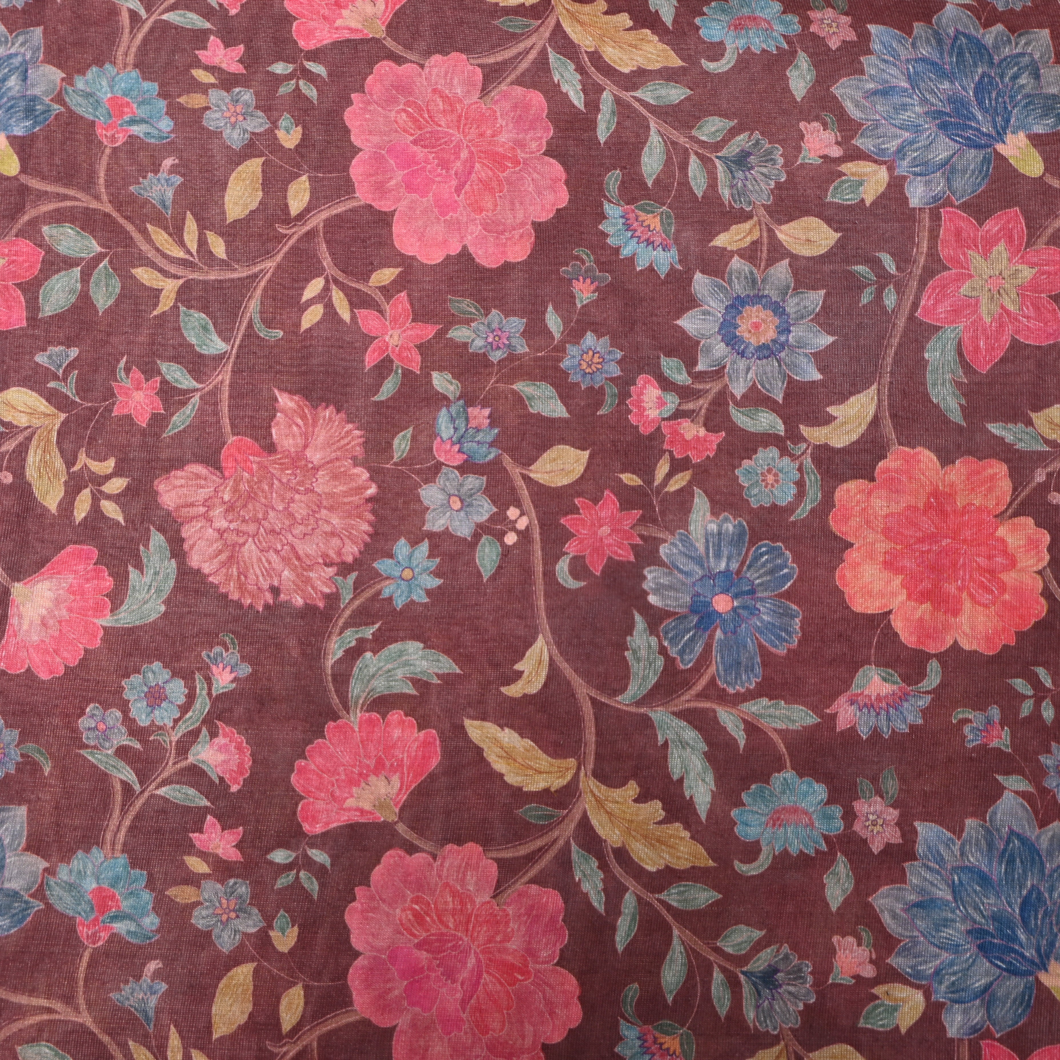 Wine Brown Botanical Print Organza Tissue Fabric