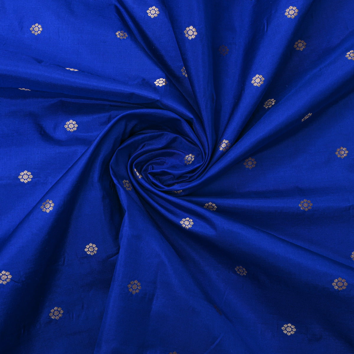 Cobalt Blue Gold Zari Butti Self Weave Jamawar Silk Fabric