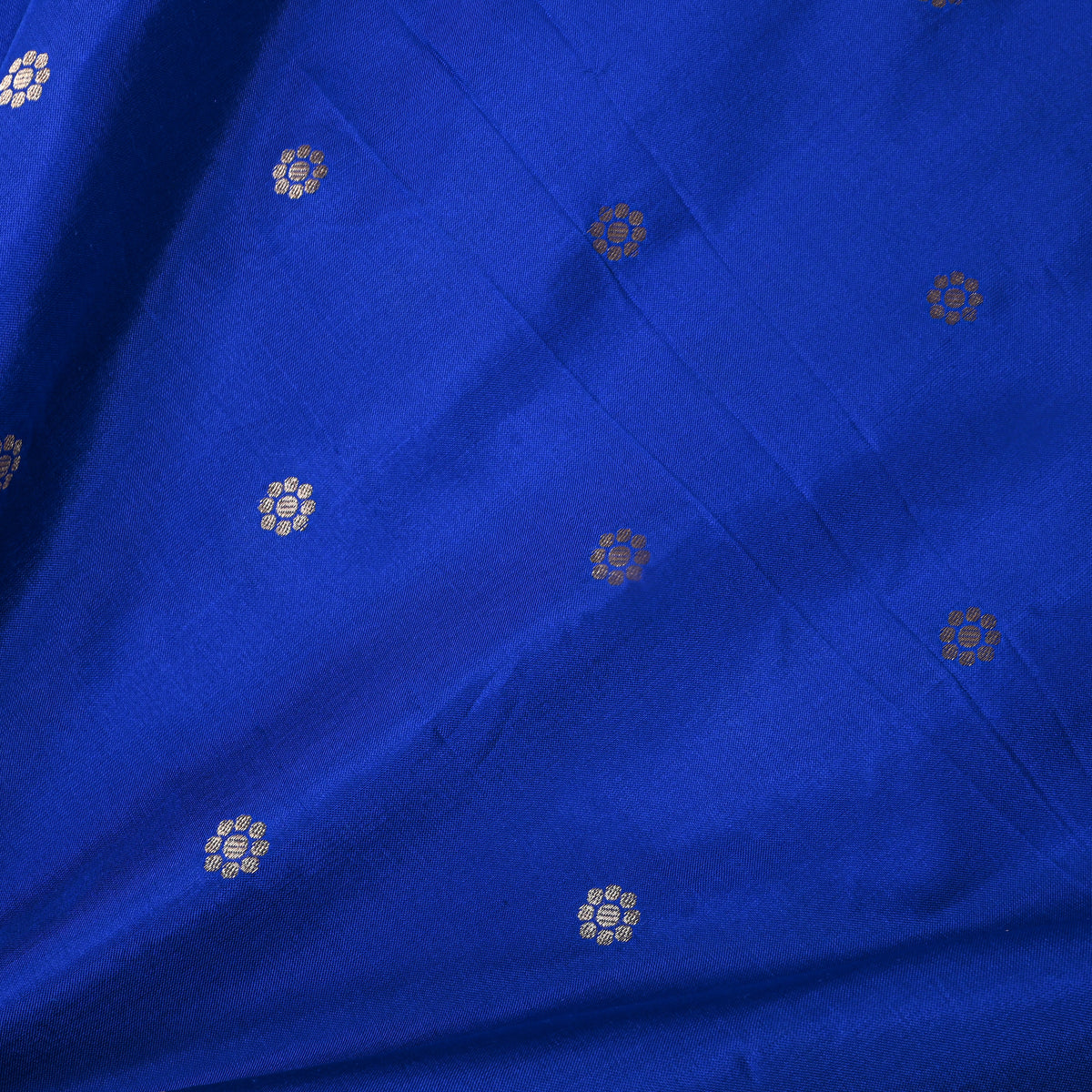 Cobalt Blue Gold Zari Butti Self Weave Jamawar Silk Fabric