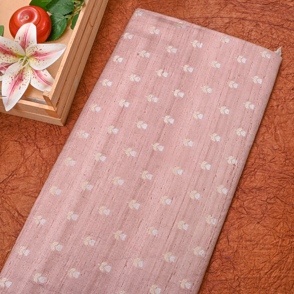 Rosewood Dual Tone Floral Butti Jamawar Silk Fabric
