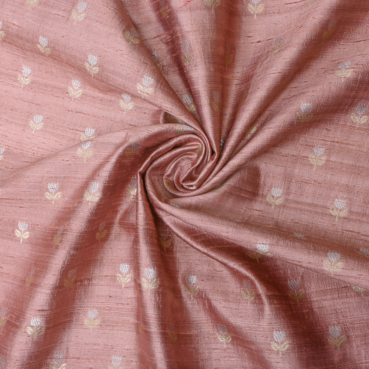 Rosewood Dual Tone Floral Butti Jamawar Silk Fabric