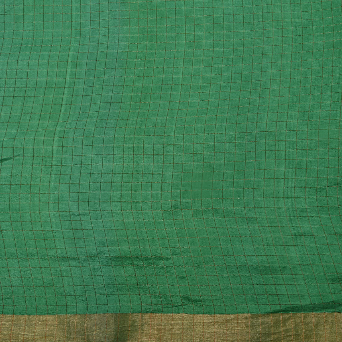 Green Gold Zari Checks Silk Fabric