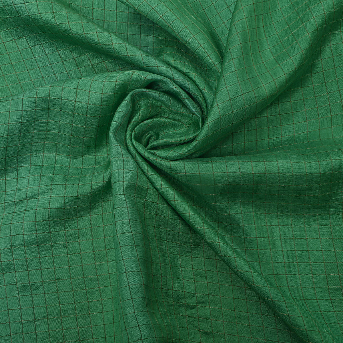 Green Gold Zari Checks Silk Fabric