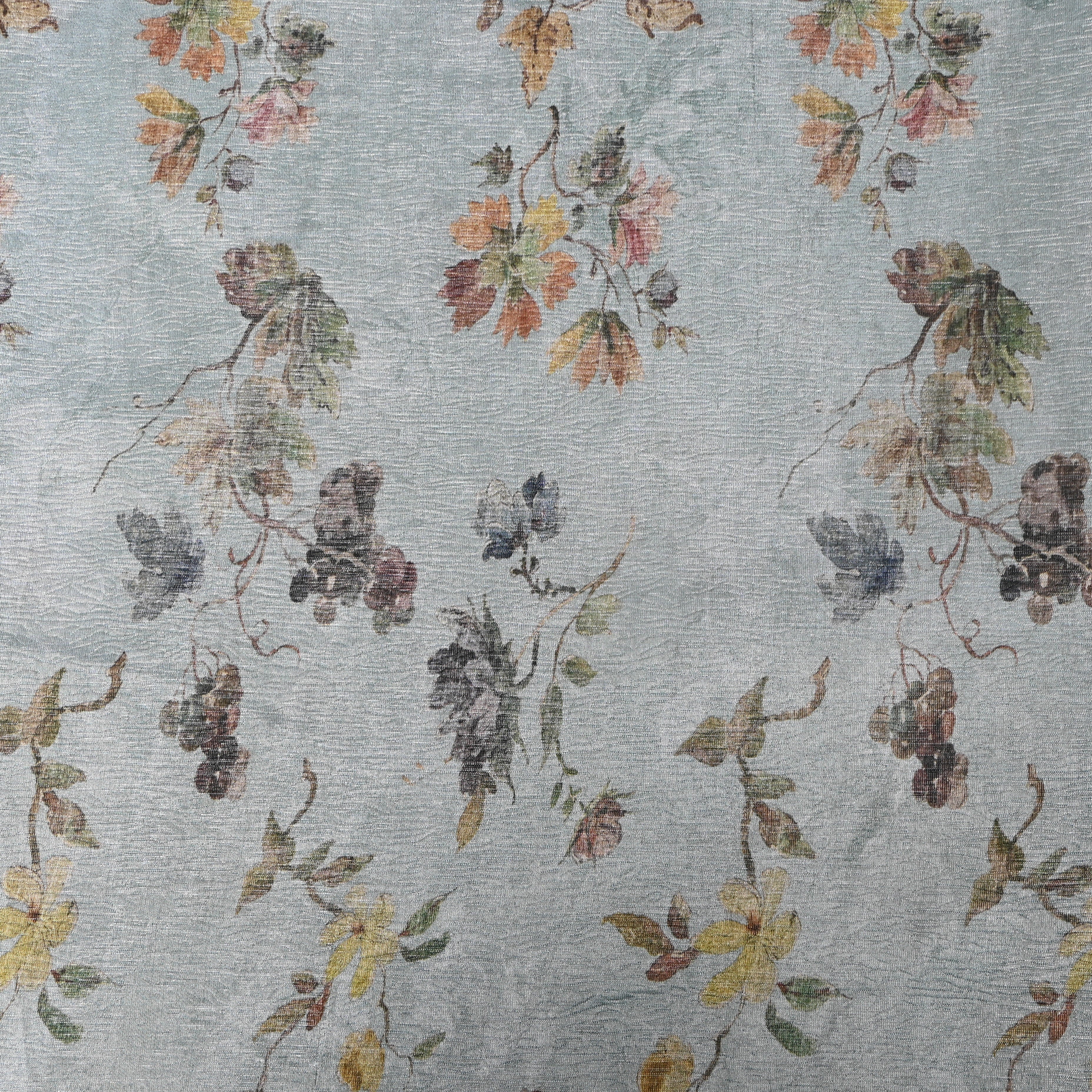 Sage Grey Grapevine Print Organza Tissue Fabric