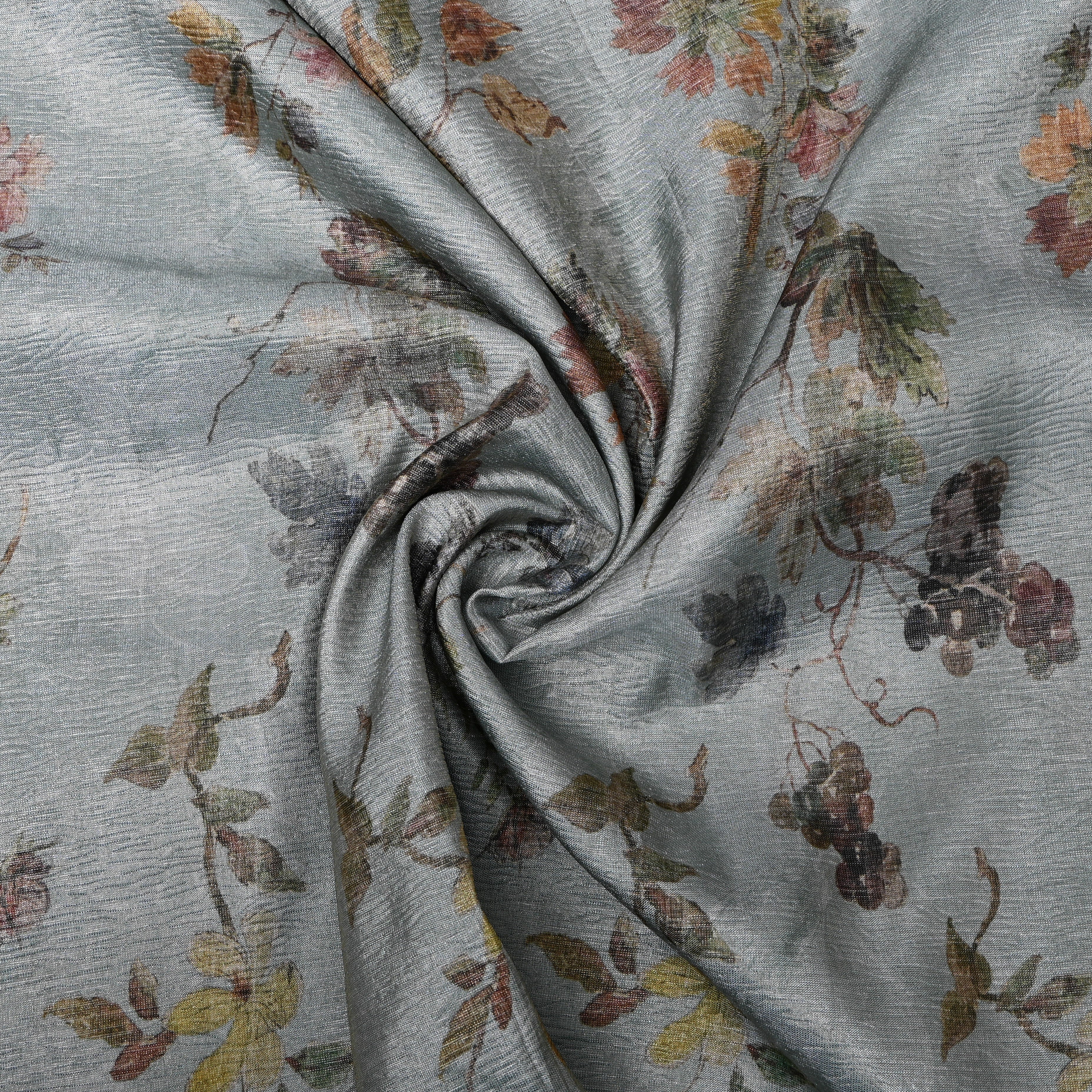 Sage Grey Grapevine Print Organza Tissue Fabric