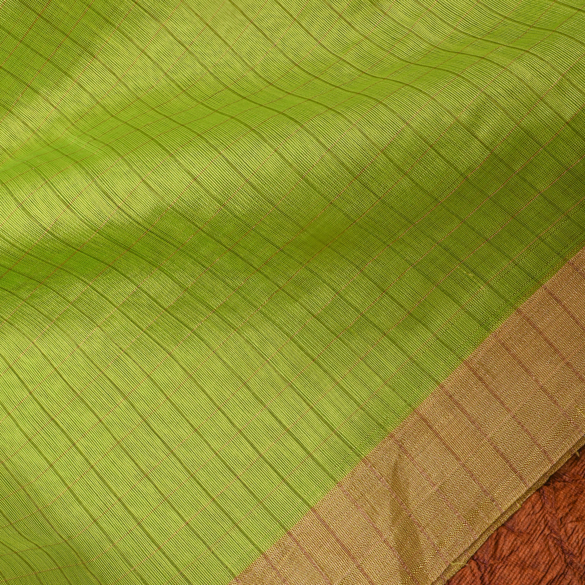 Parrot Green Gold Check Geometric Jamawar Silk Fabric