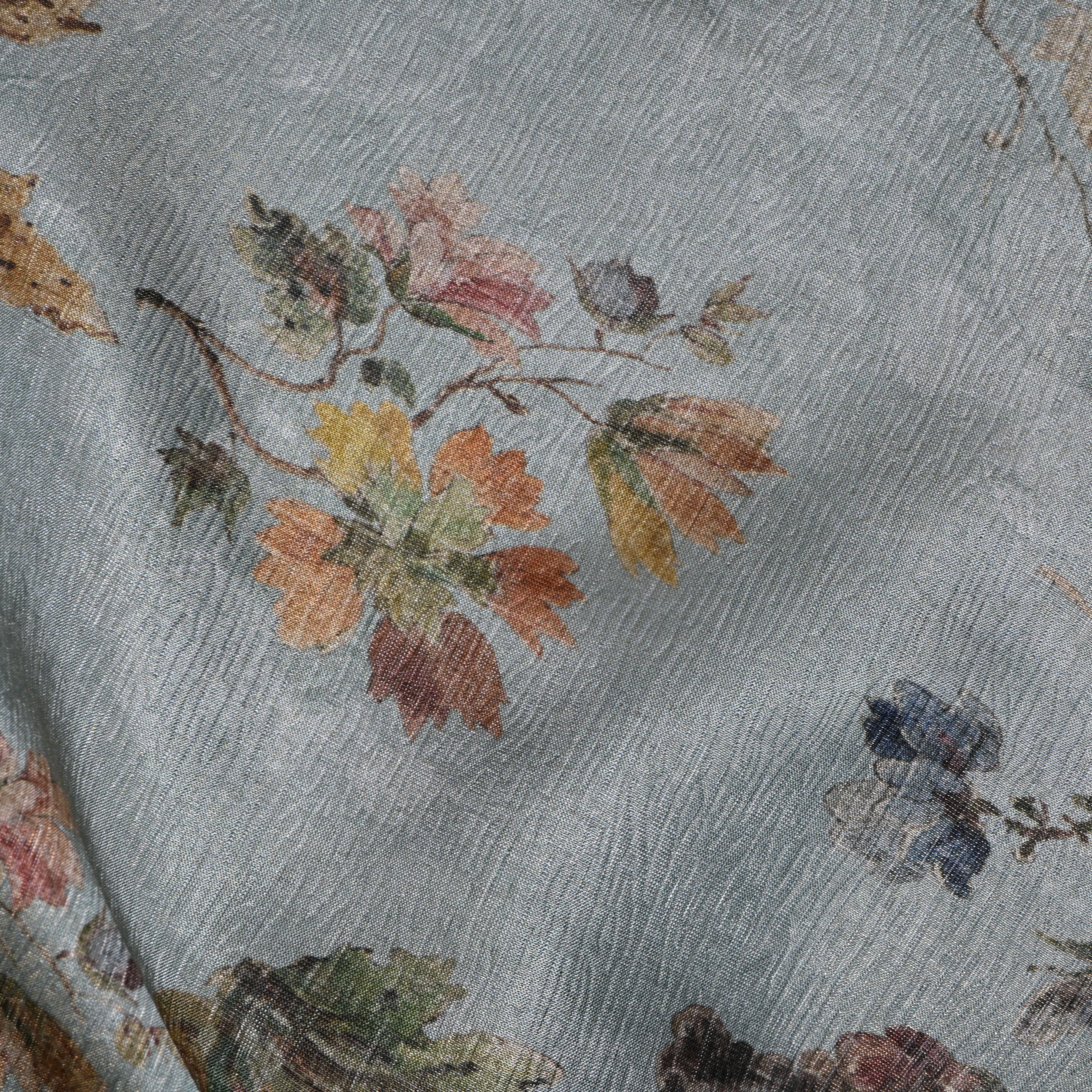 Sage Grey Grapevine Print Organza Tissue Fabric