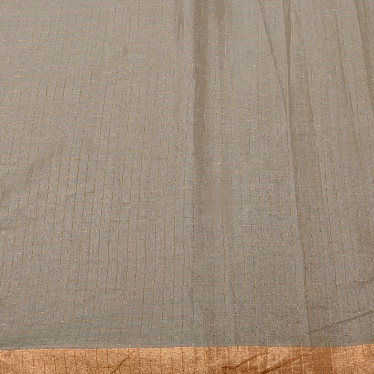 Olive Grey Gold Check Self Weave Silk Fabric