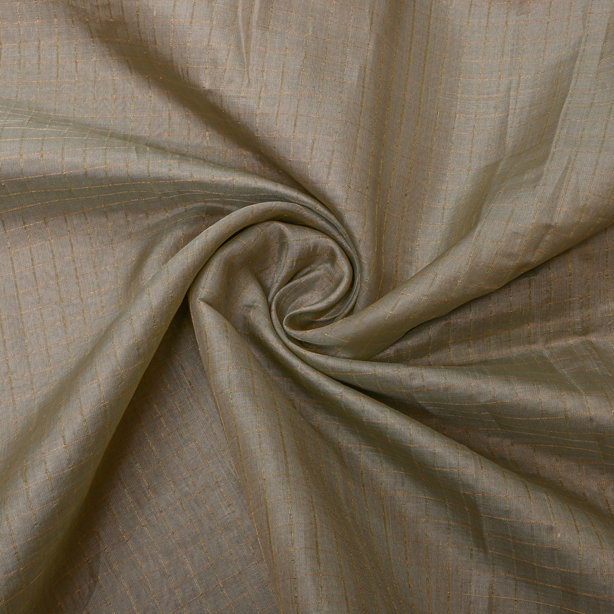 Olive Grey Gold Check Self Weave Silk Fabric