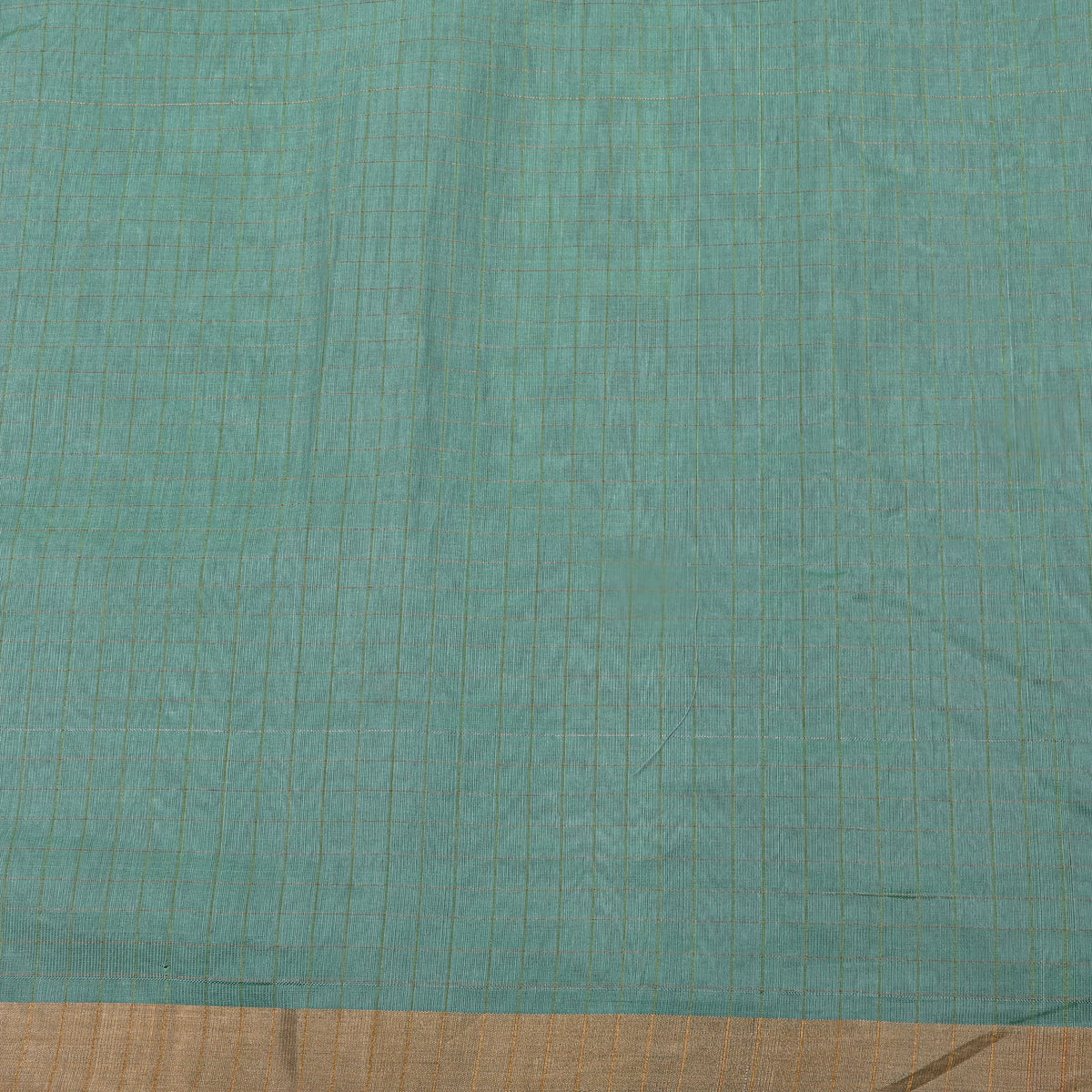 Teal Gold Check Self Weave Jamawar Silk Fabric