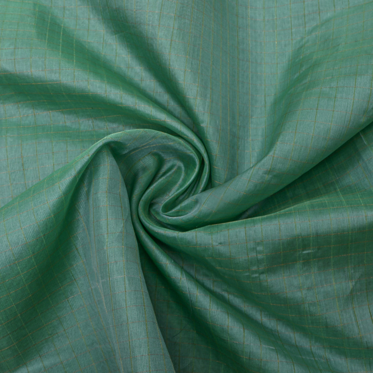 Teal Gold Check Self Weave Jamawar Silk Fabric