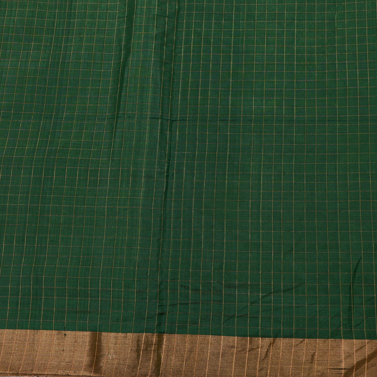 Bottle Green Gold Check Brocade Jamawar Silk Fabric
