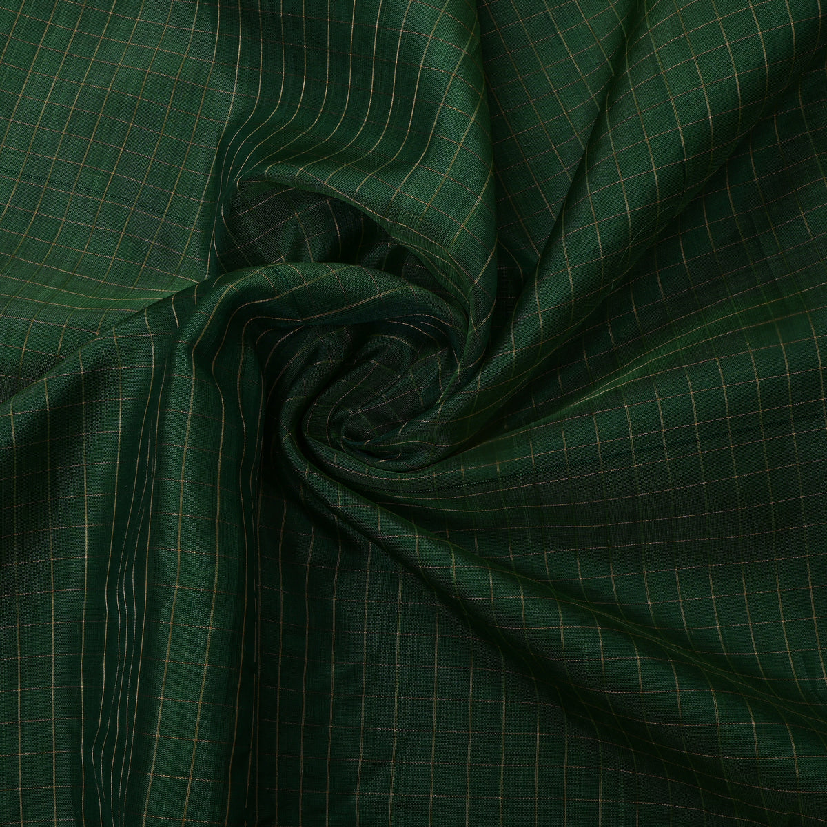 Bottle Green Gold Check Brocade Jamawar Silk Fabric