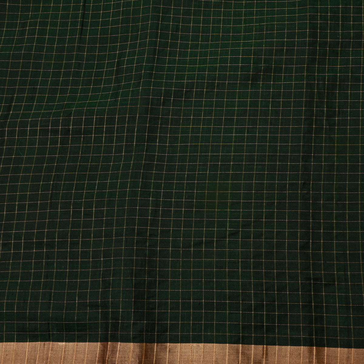 Pine Green Gold Check Floral Jamawar Silk Fabric