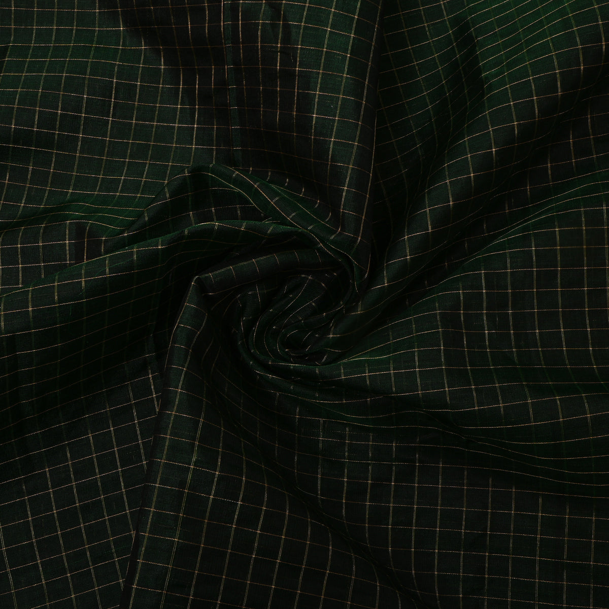 Pine Green Gold Check Floral Jamawar Silk Fabric