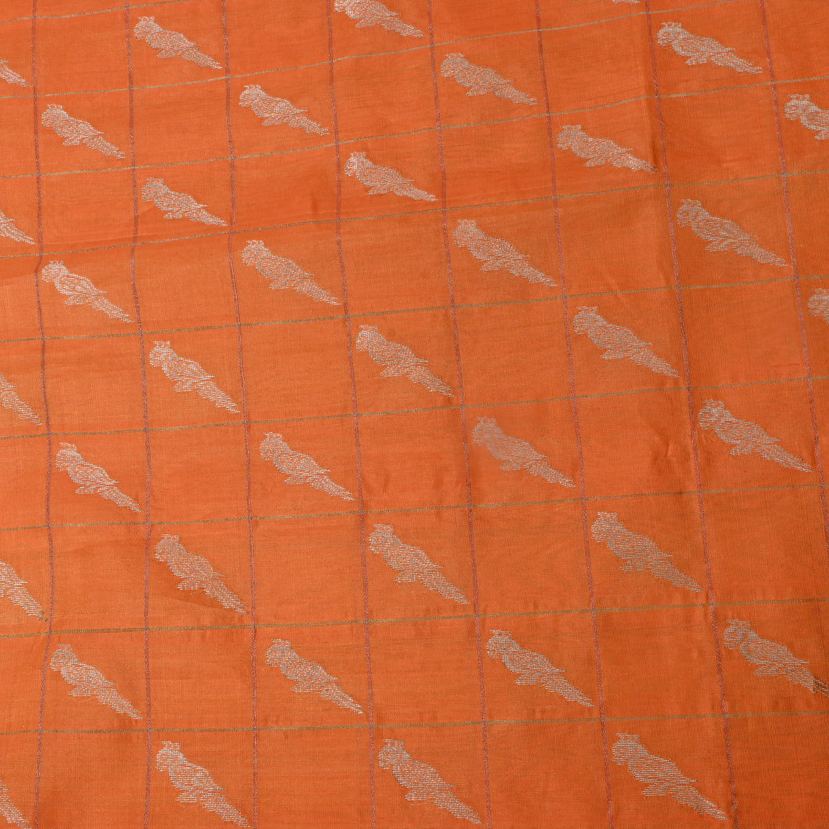 Marigold Zari Parrot Motif Banarasi Silk Fabric