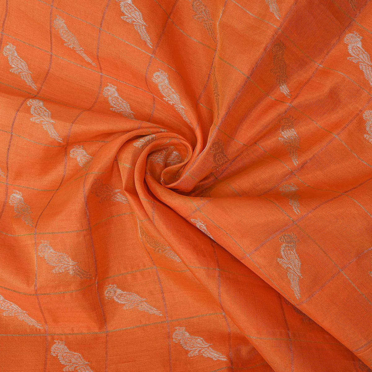 Marigold Zari Parrot Motif Banarasi Silk Fabric