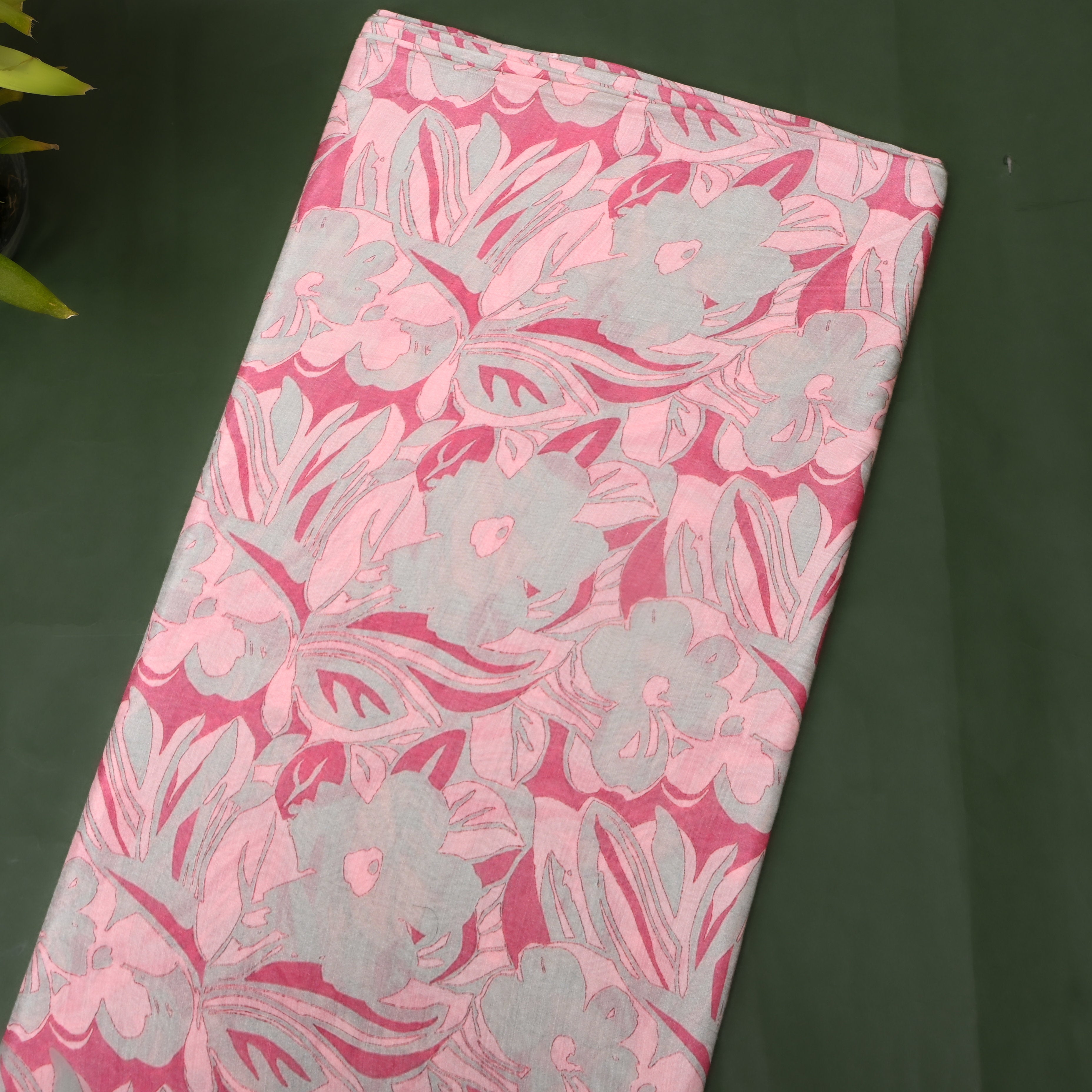 Rose Pink Abstract Floral Digital Print Soft Silk