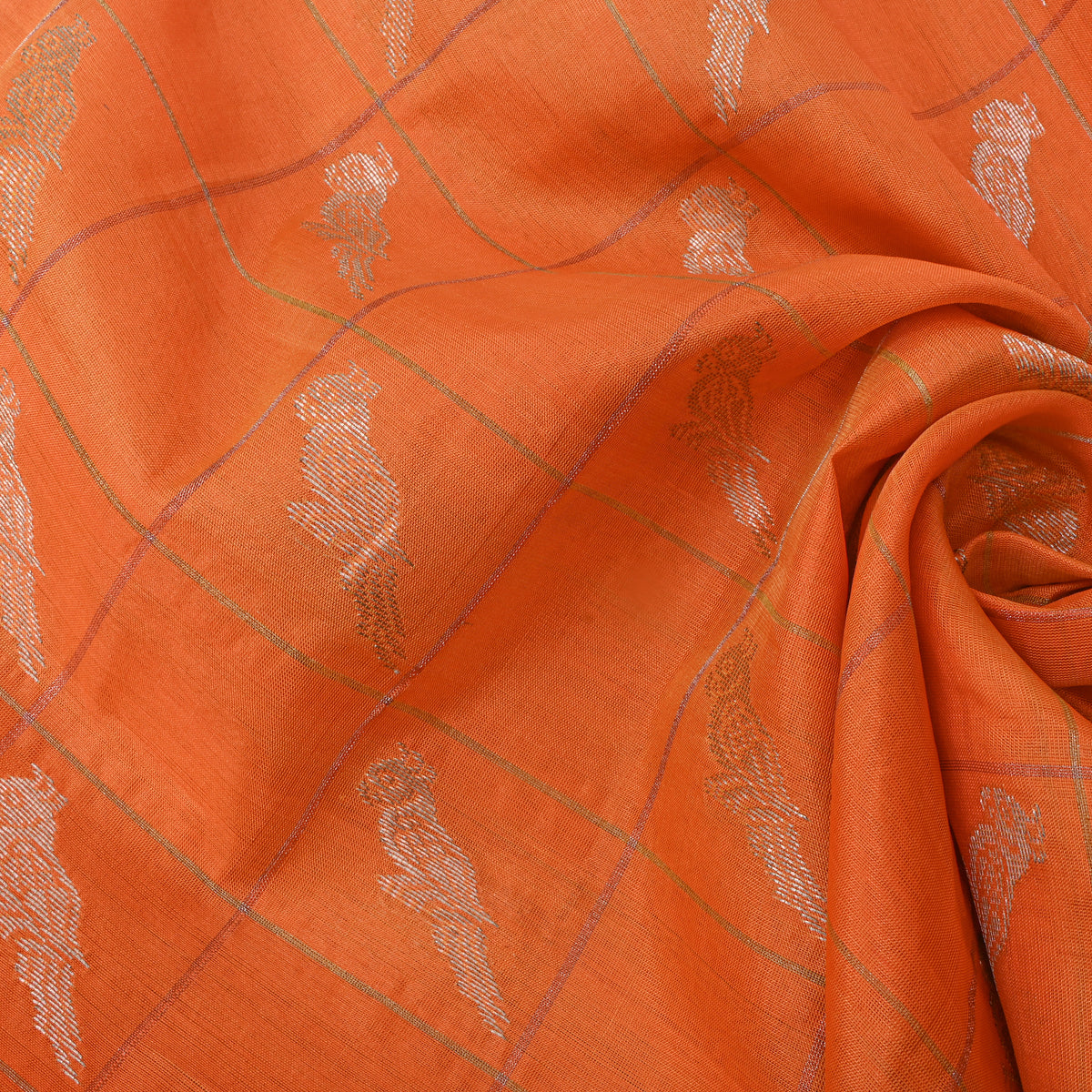 Marigold Zari Parrot Motif Banarasi Silk Fabric