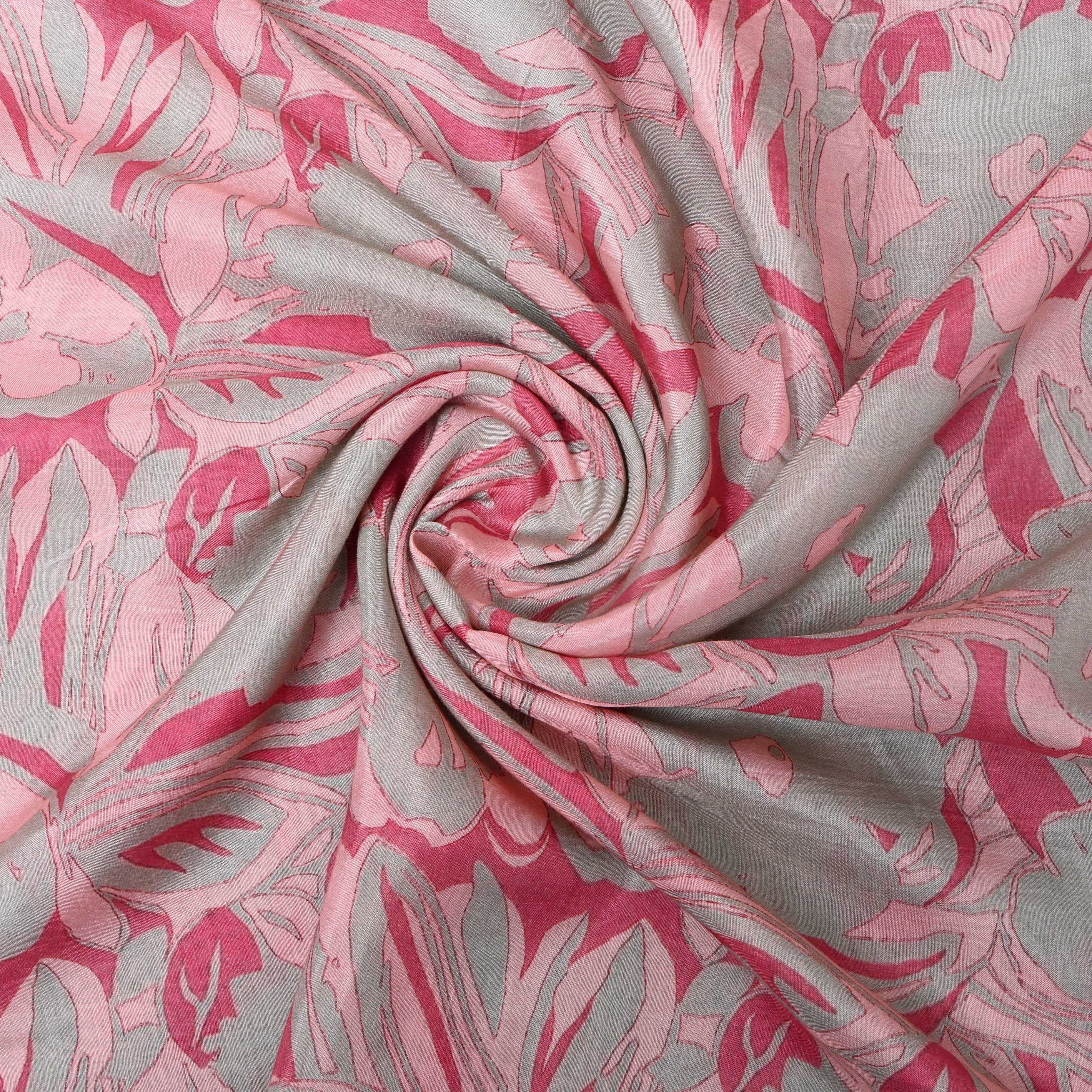Rose Pink Abstract Floral Digital Print Soft Silk