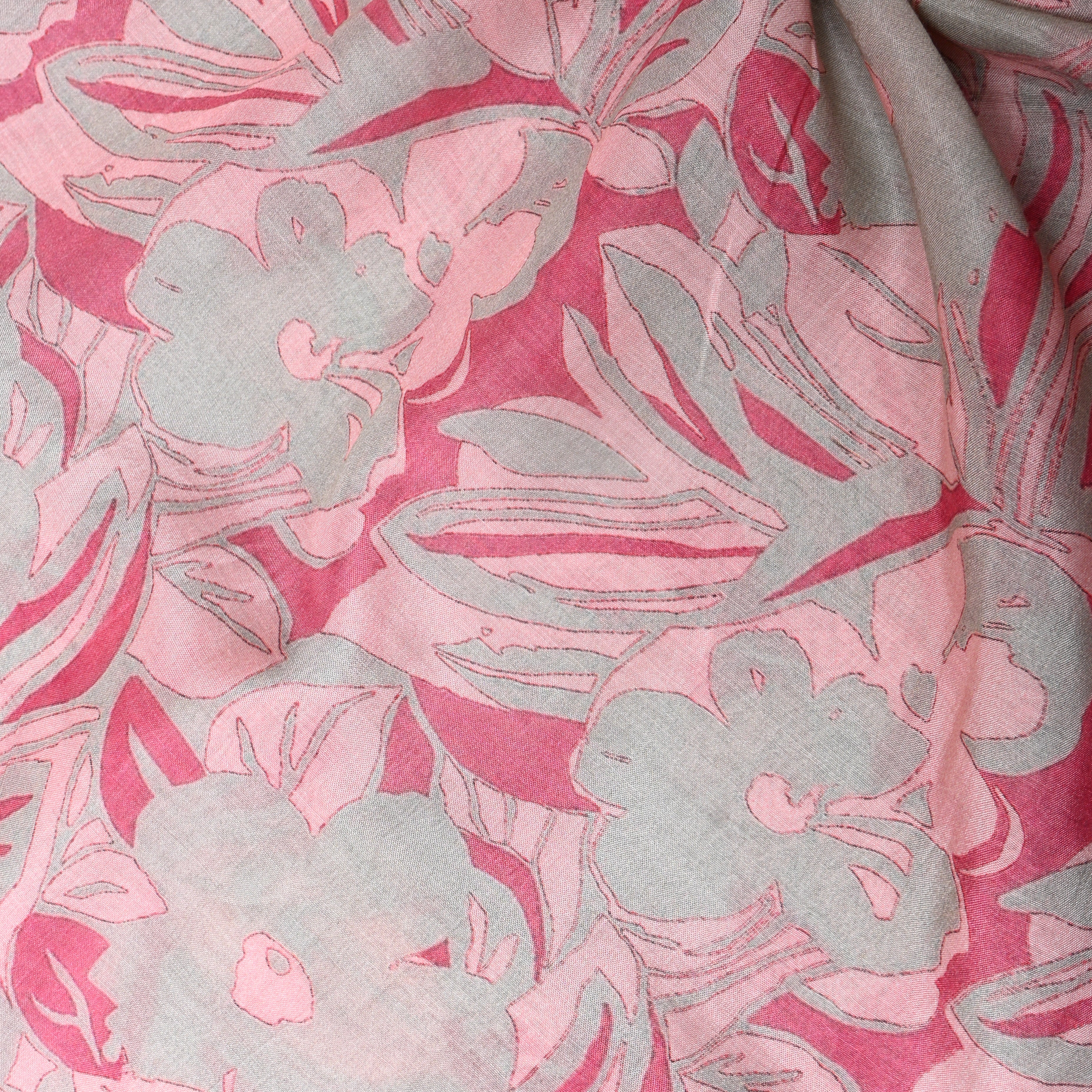 Rose Pink Abstract Floral Digital Print Soft Silk