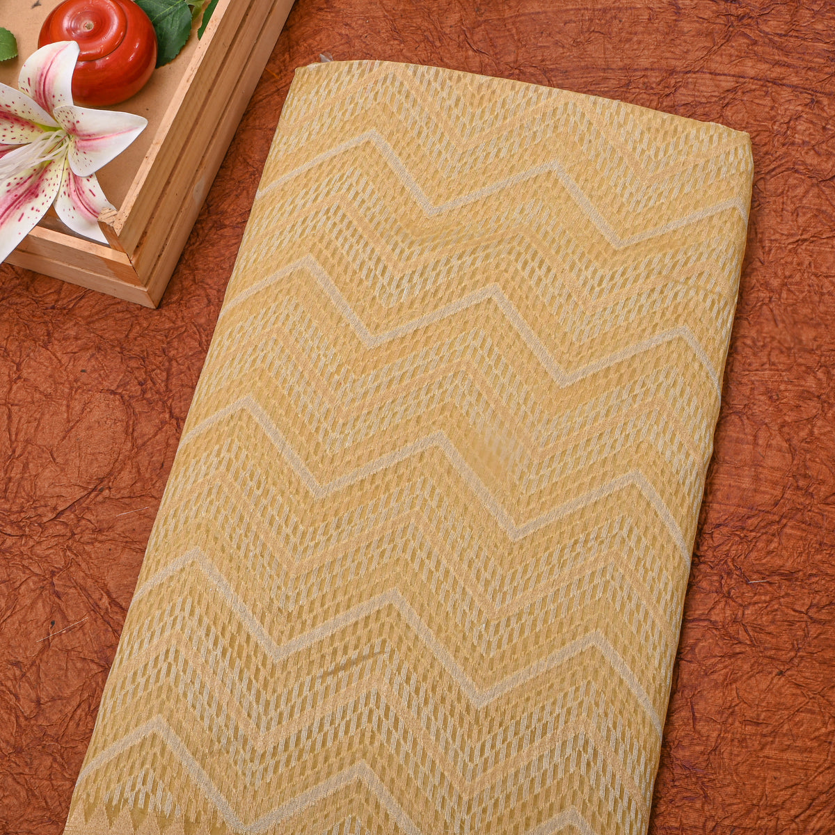 Sandy Beige Zigzag Weave Banarasi Silk Fabric