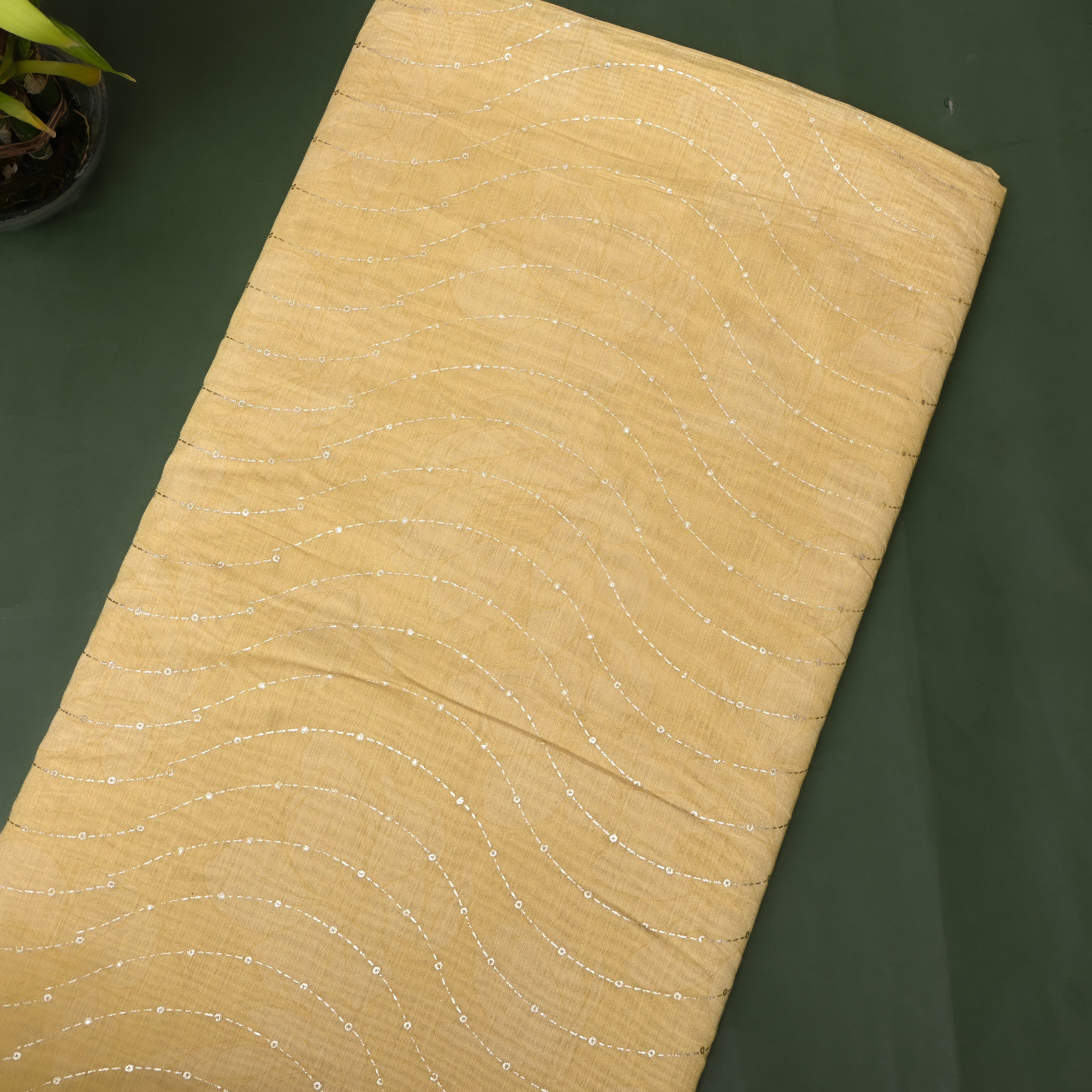 Golden Wave Foil Print Jamawar Silk