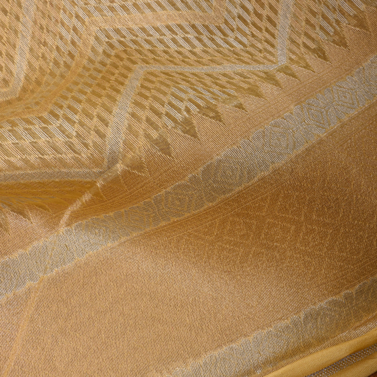 Sandy Beige Zigzag Weave Banarasi Silk Fabric