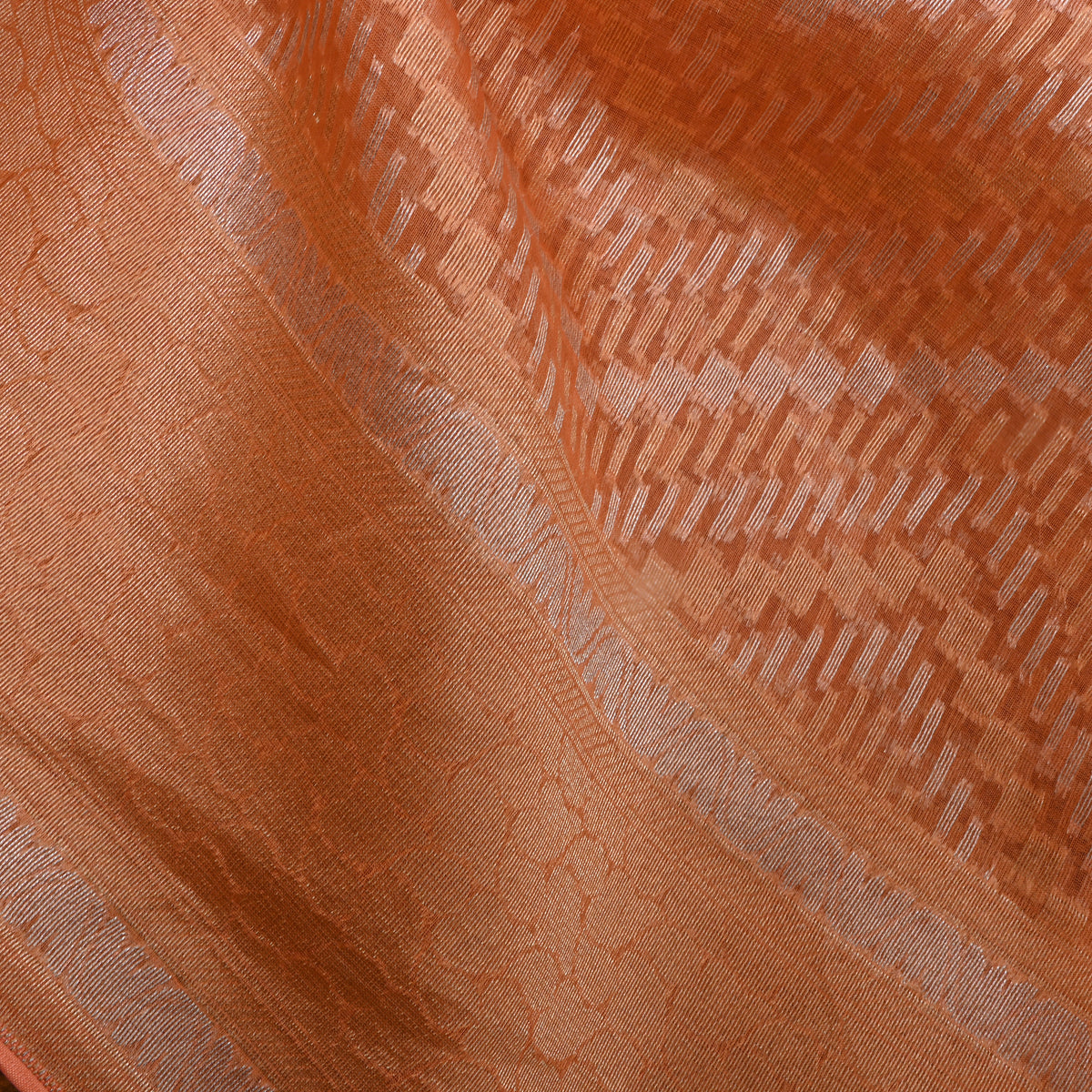 Warm Peach Zigzag Weave Banarasi Silk Fabric