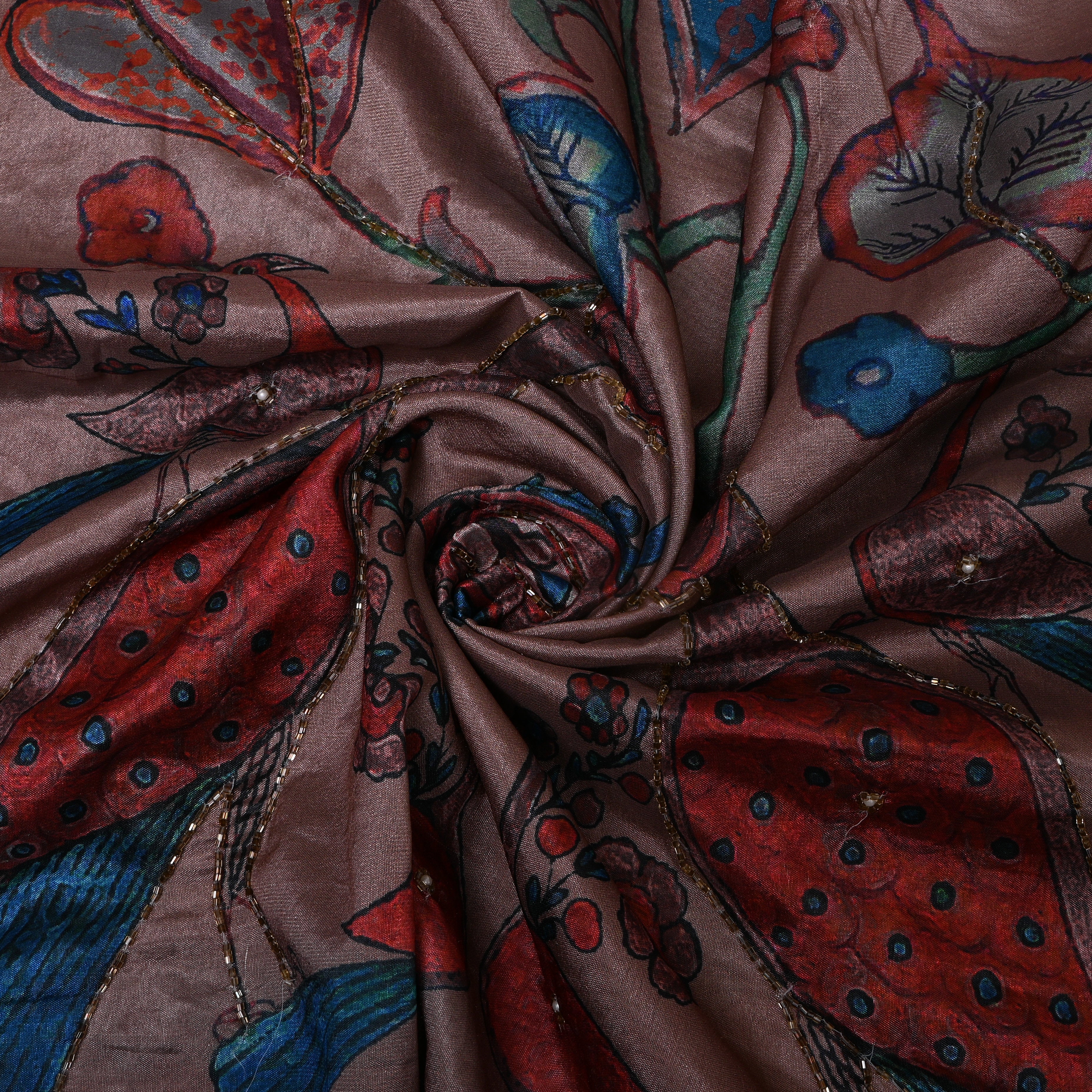 Mauve Peacock Motif Silk Fabric