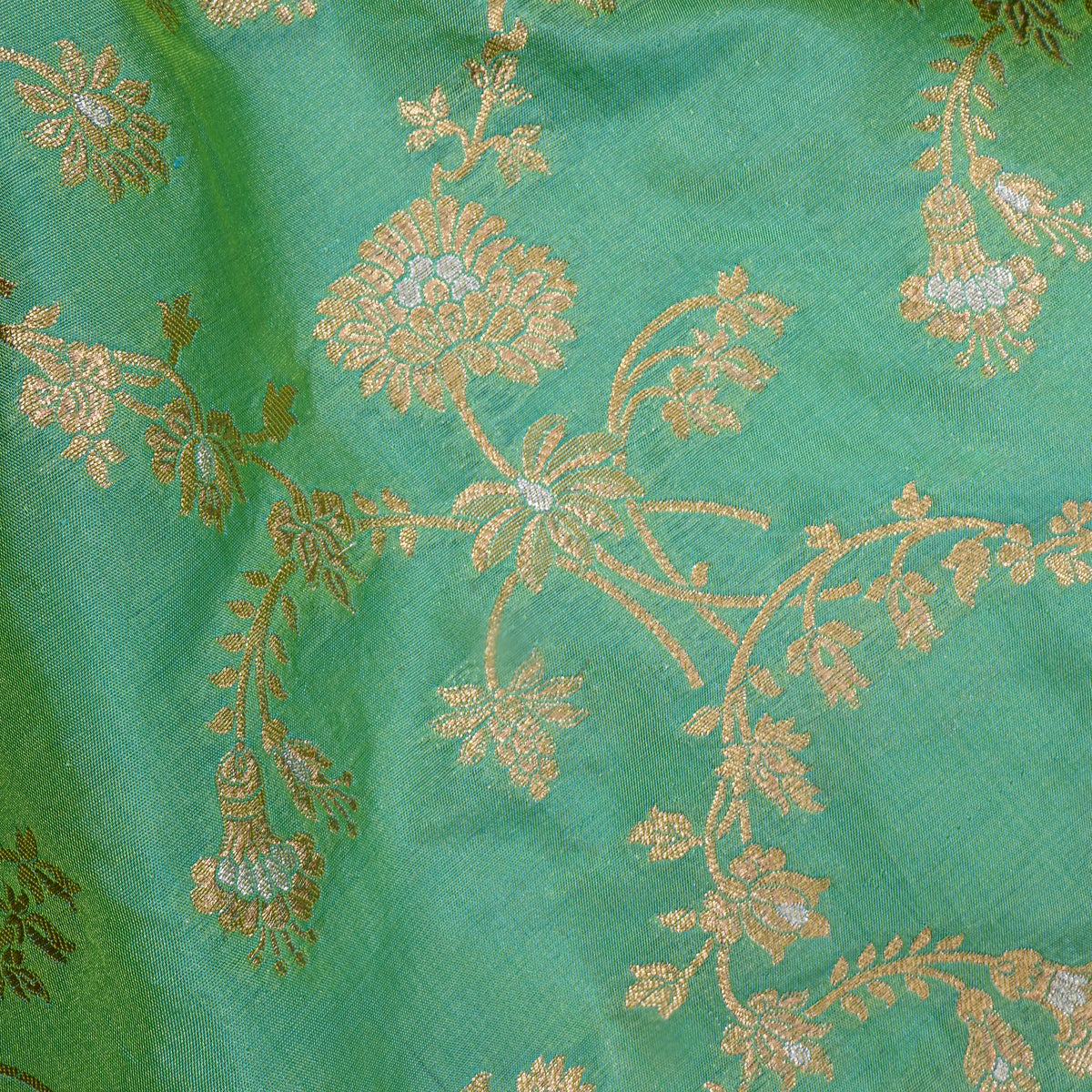 Emerald Green Dual Tone Zari Floral Jaal Banarasi Silk Fabric