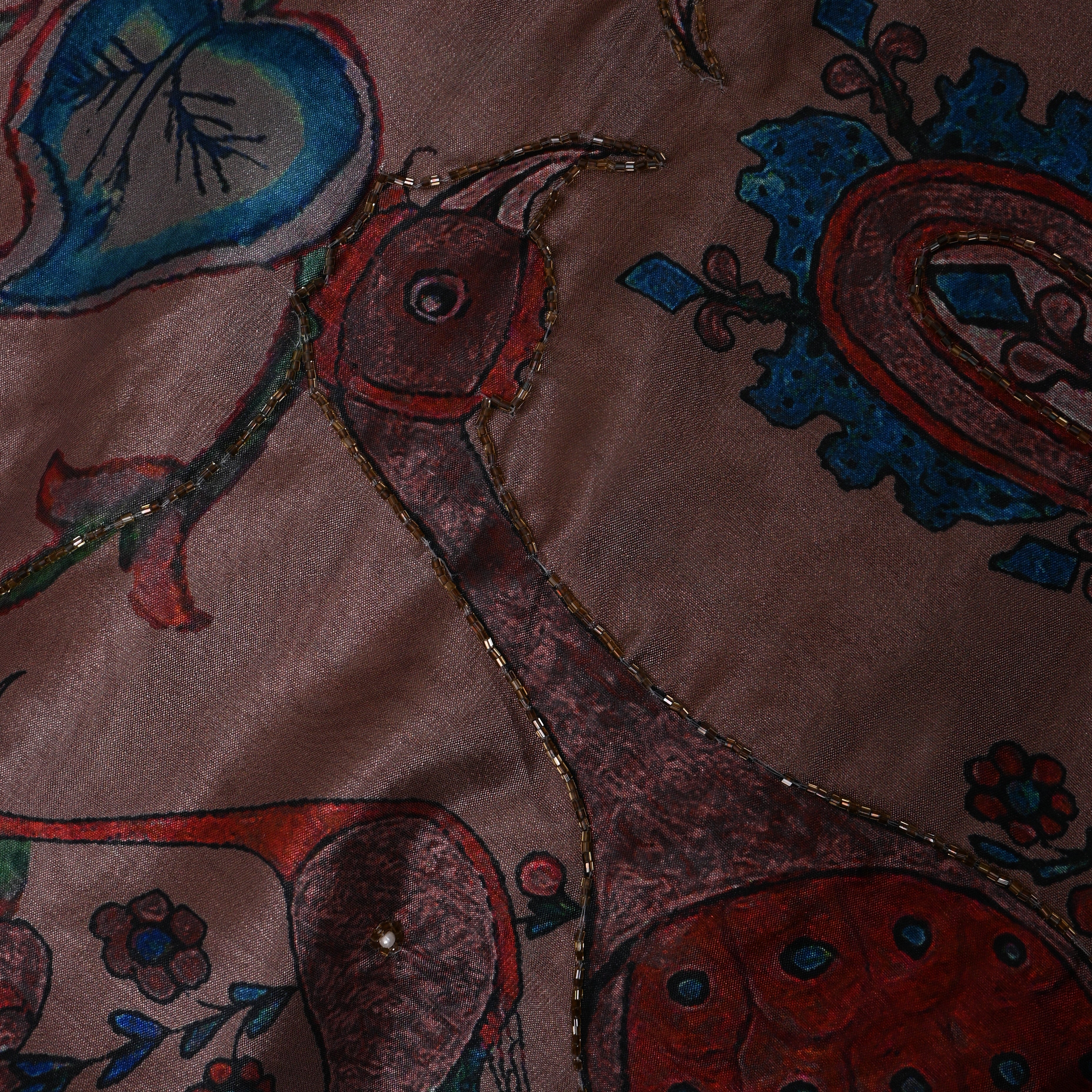 Mauve Peacock Motif Silk Fabric