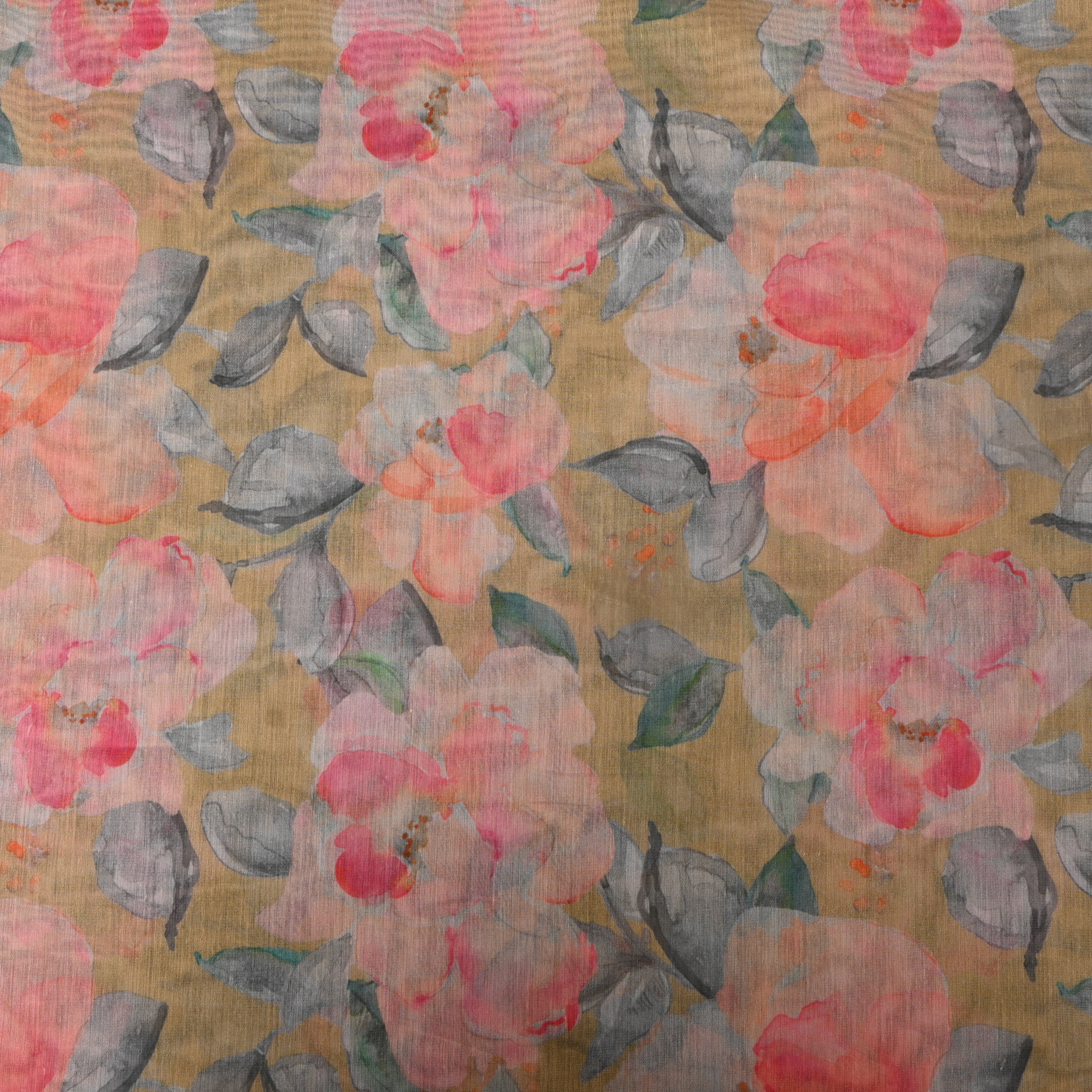 Golden Mustard Watercolor Floral Digital Print Soft Silk