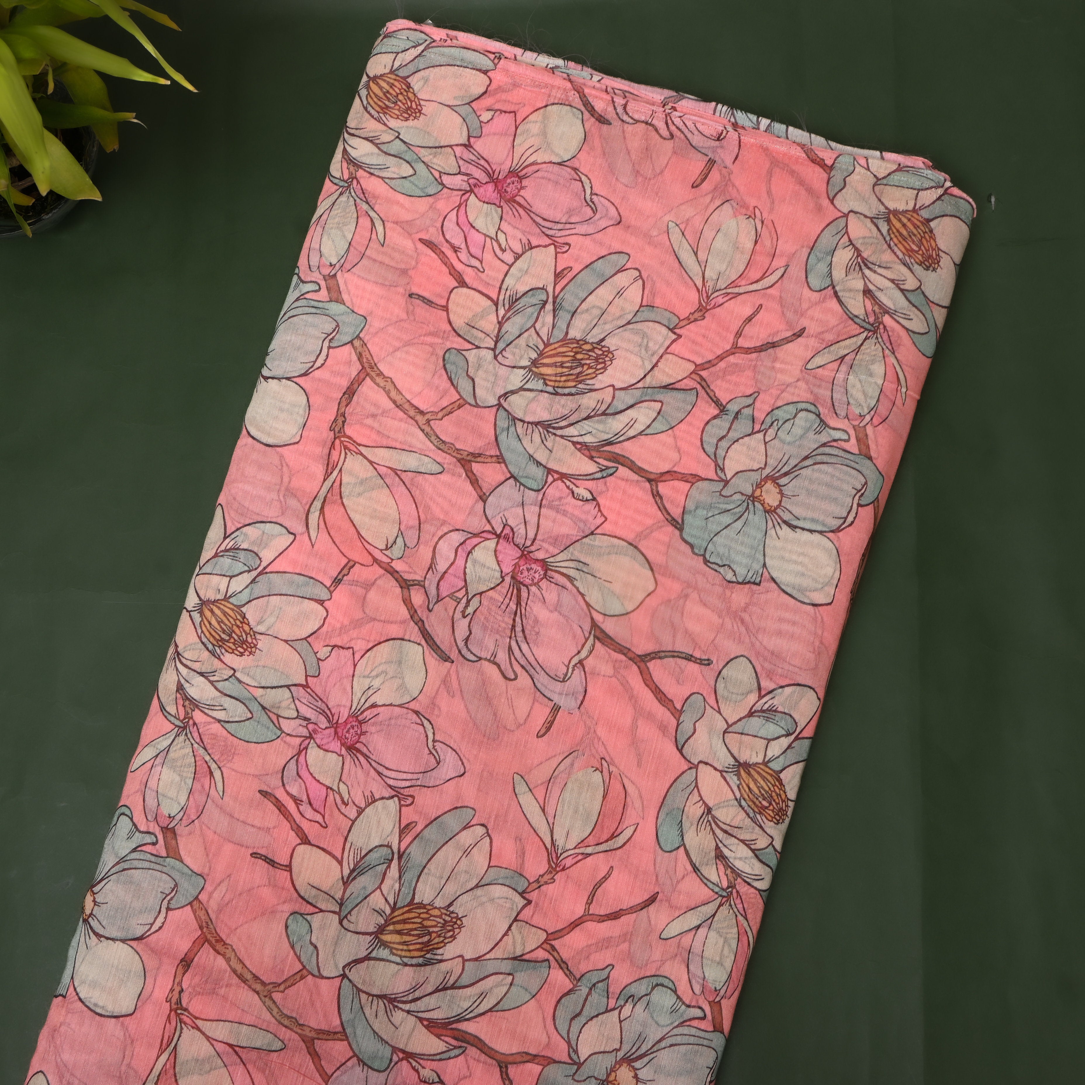 Coral Pink Magnolia Digital Print Soft Silk