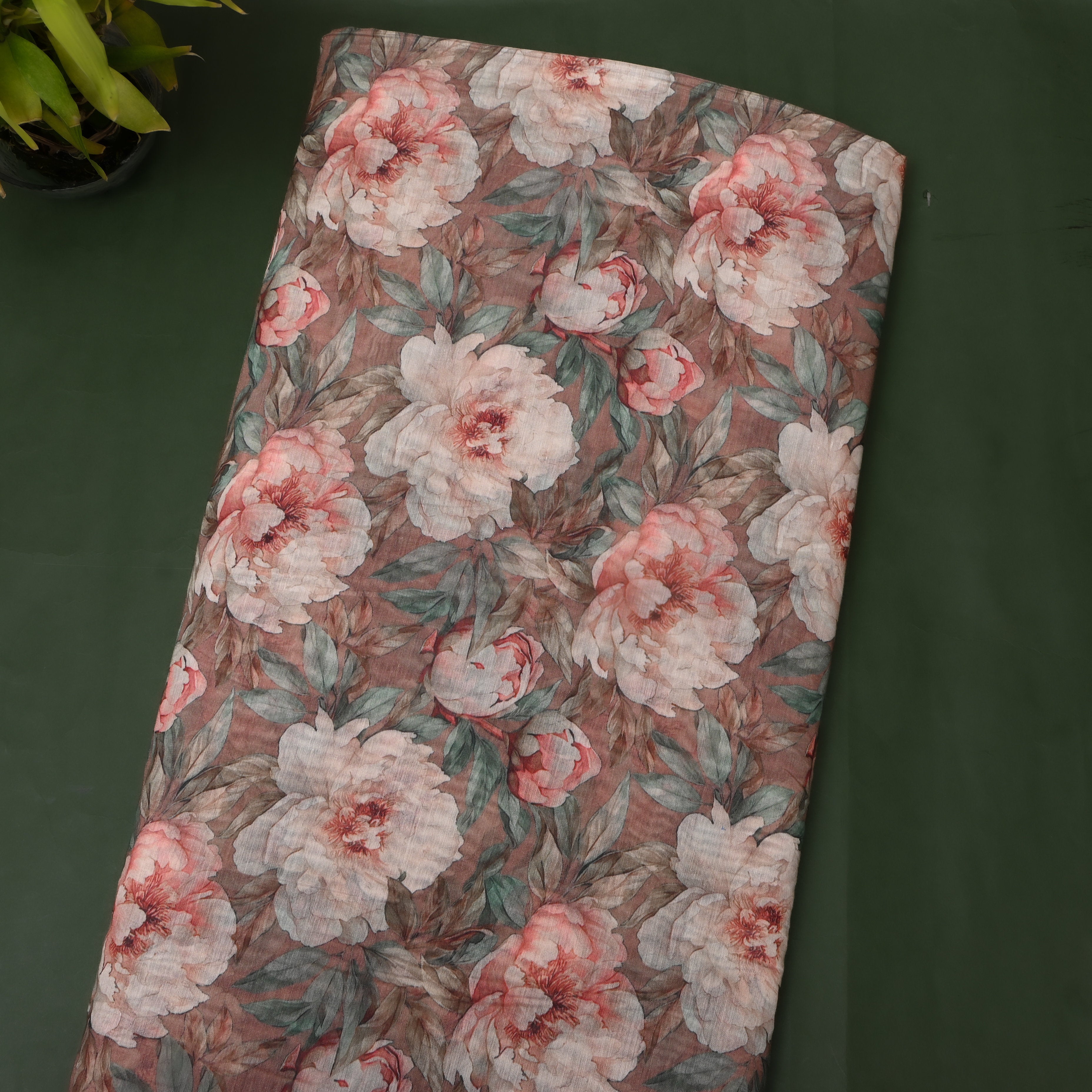 Mauve Brown Peony Digital Print Soft Silk