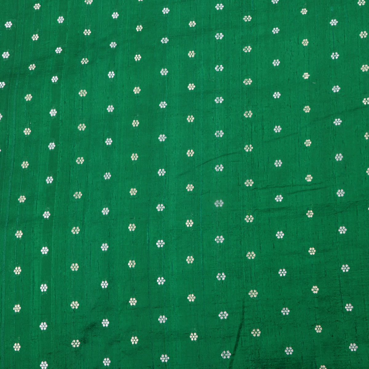Emerald Silver Zari Floral Butti Jamawar Silk Fabric